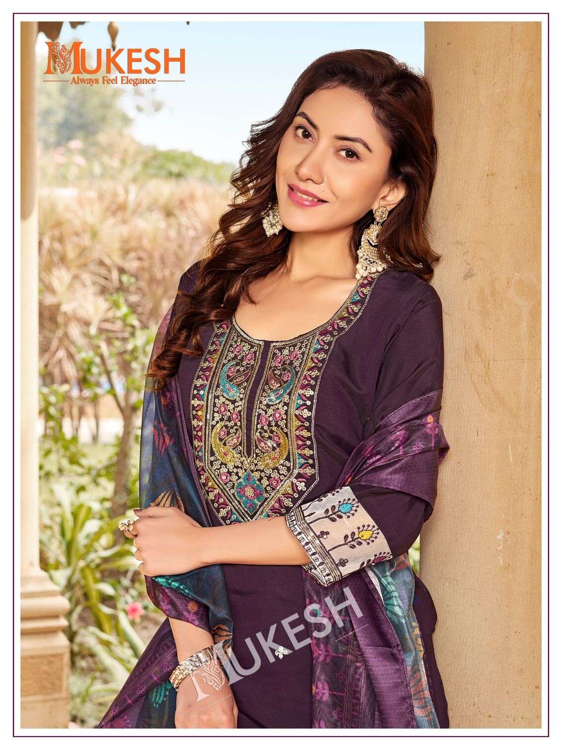 ISHANI BY MUKESH IN PURE VISCOSE ROMAN SILK WITH EMBROIDERY AND DIGITAL PRINT DUPATTA