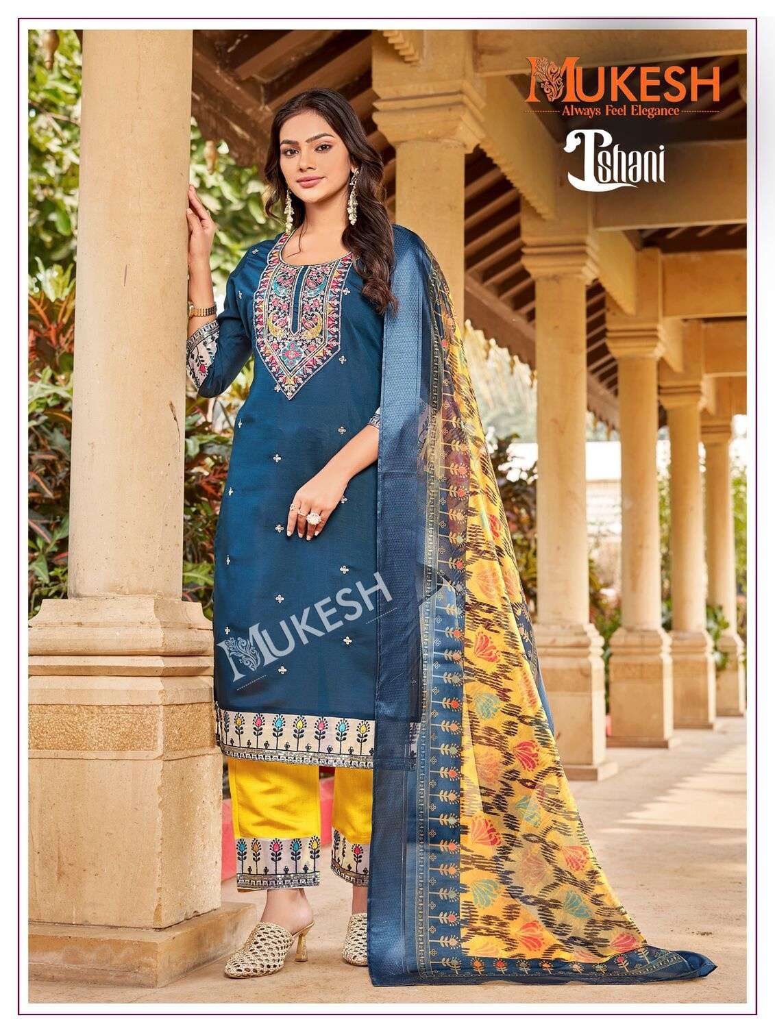 ISHANI BY MUKESH IN PURE VISCOSE ROMAN SILK WITH EMBROIDERY AND DIGITAL PRINT DUPATTA