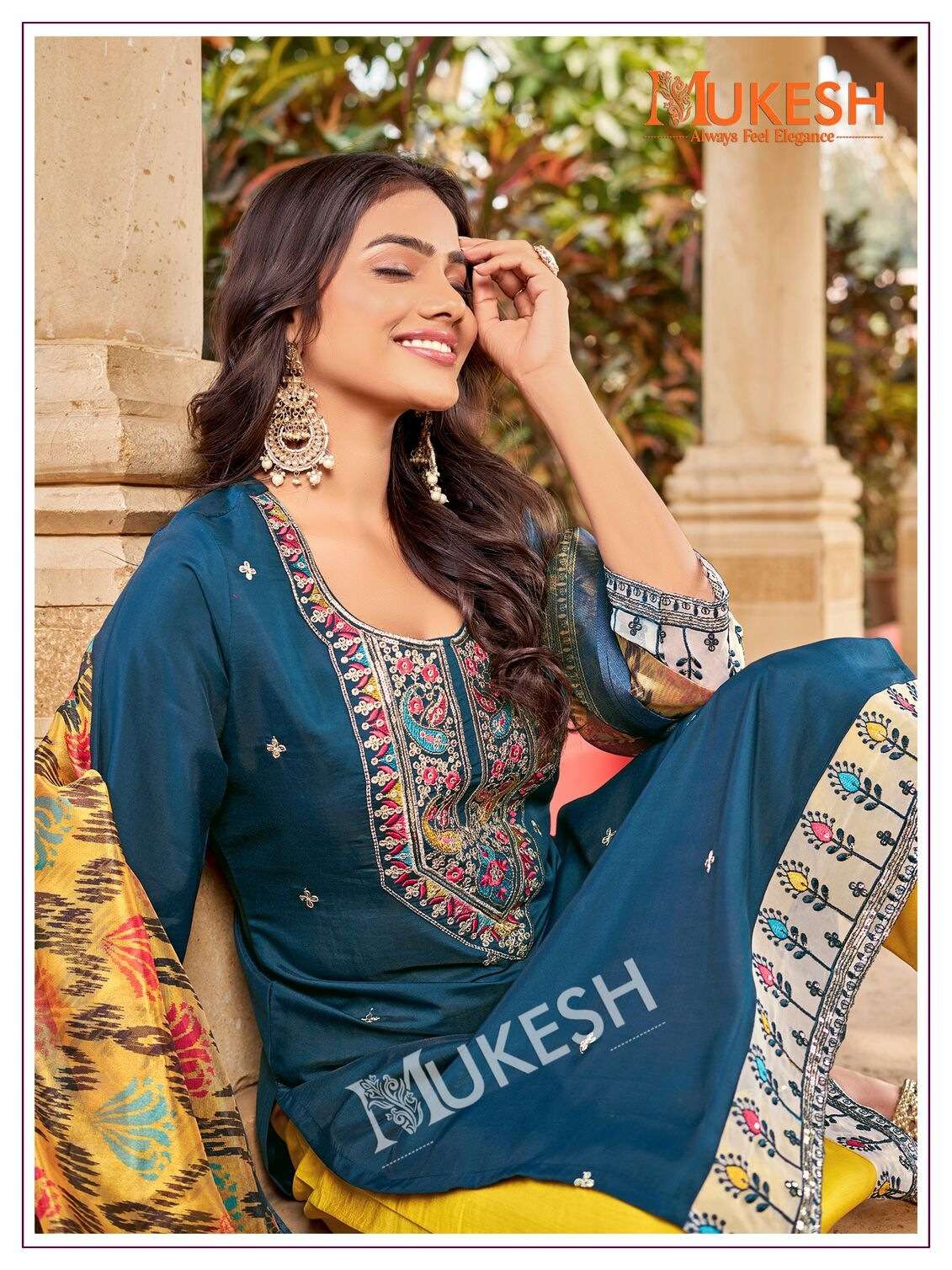 ISHANI BY MUKESH IN PURE VISCOSE ROMAN SILK WITH EMBROIDERY AND DIGITAL PRINT DUPATTA