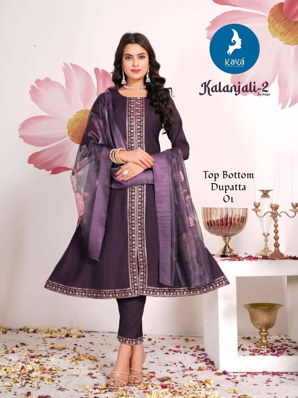 KALANJALI BY KAYA KURTI IN ROMAN SILK WITH SOFT ORGANZA DIGITAL PRINT DUPATTA