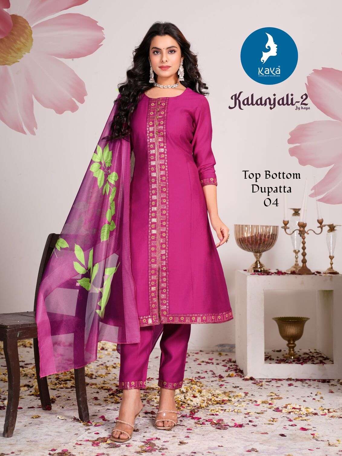 KALANJALI BY KAYA KURTI IN ROMAN SILK WITH SOFT ORGANZA DIGITAL PRINT DUPATTA