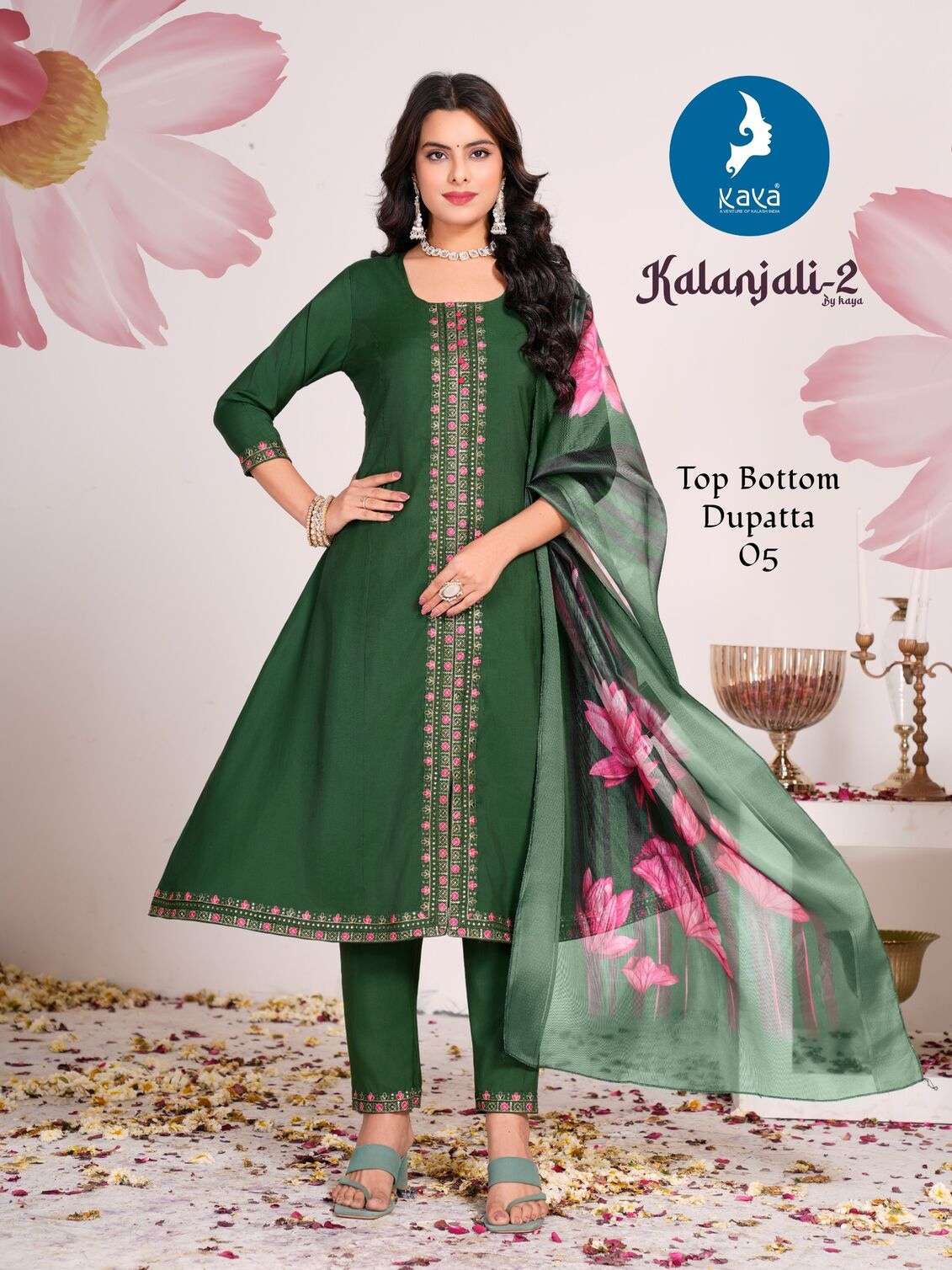 KALANJALI BY KAYA KURTI IN ROMAN SILK WITH SOFT ORGANZA DIGITAL PRINT DUPATTA