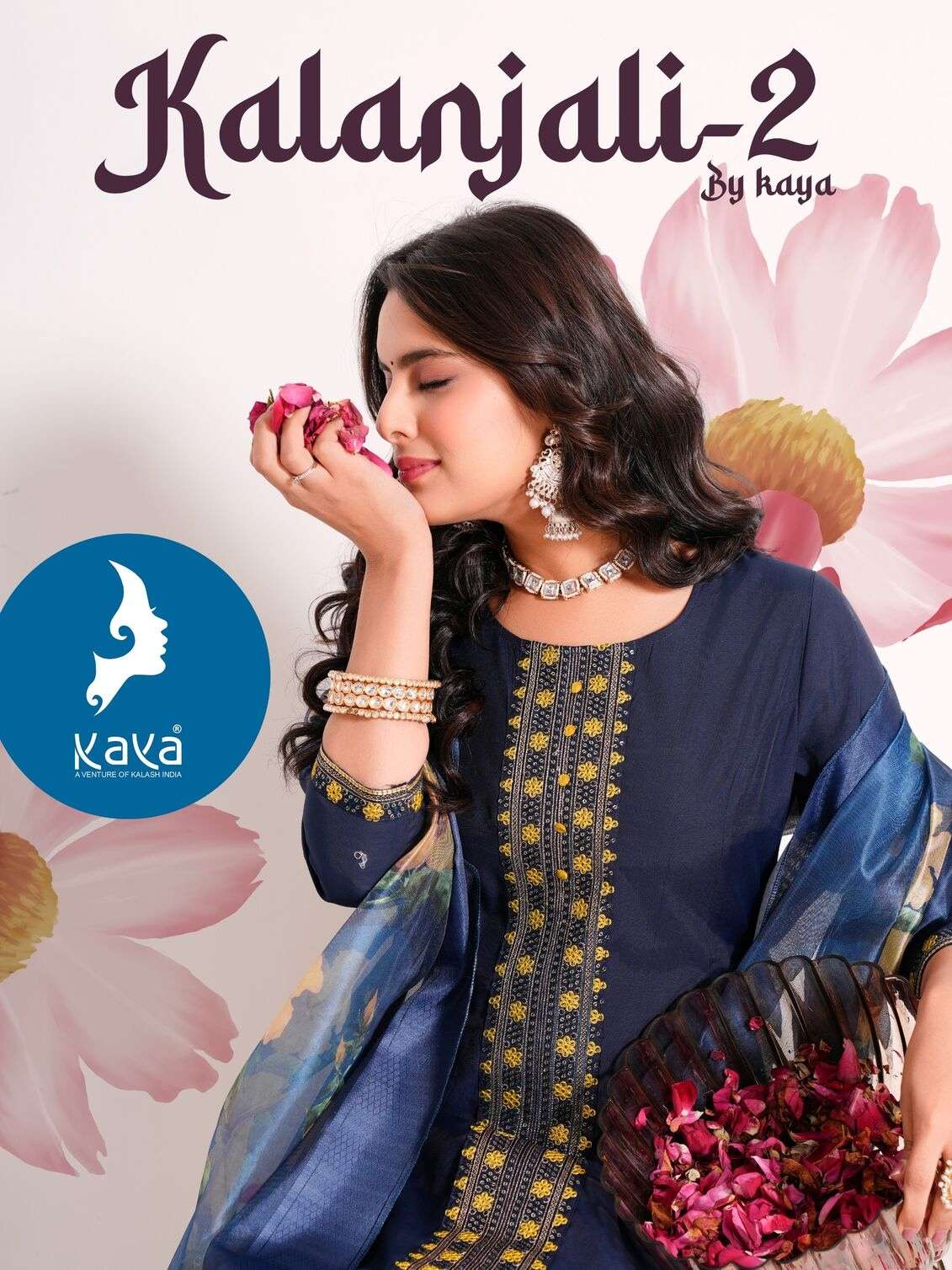 KALANJALI BY KAYA KURTI IN ROMAN SILK WITH SOFT ORGANZA DIGITAL PRINT DUPATTA