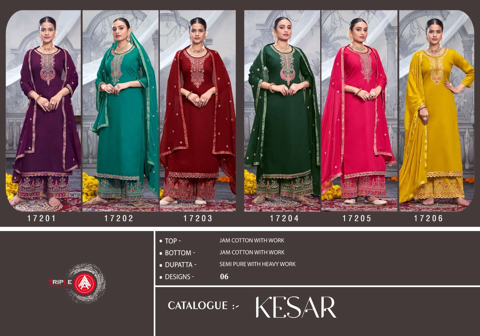 KESAR BY TRIPLE IN JAM COTTON AND SEMI PURE DUPATTA WITH HEAVY HANDWORK