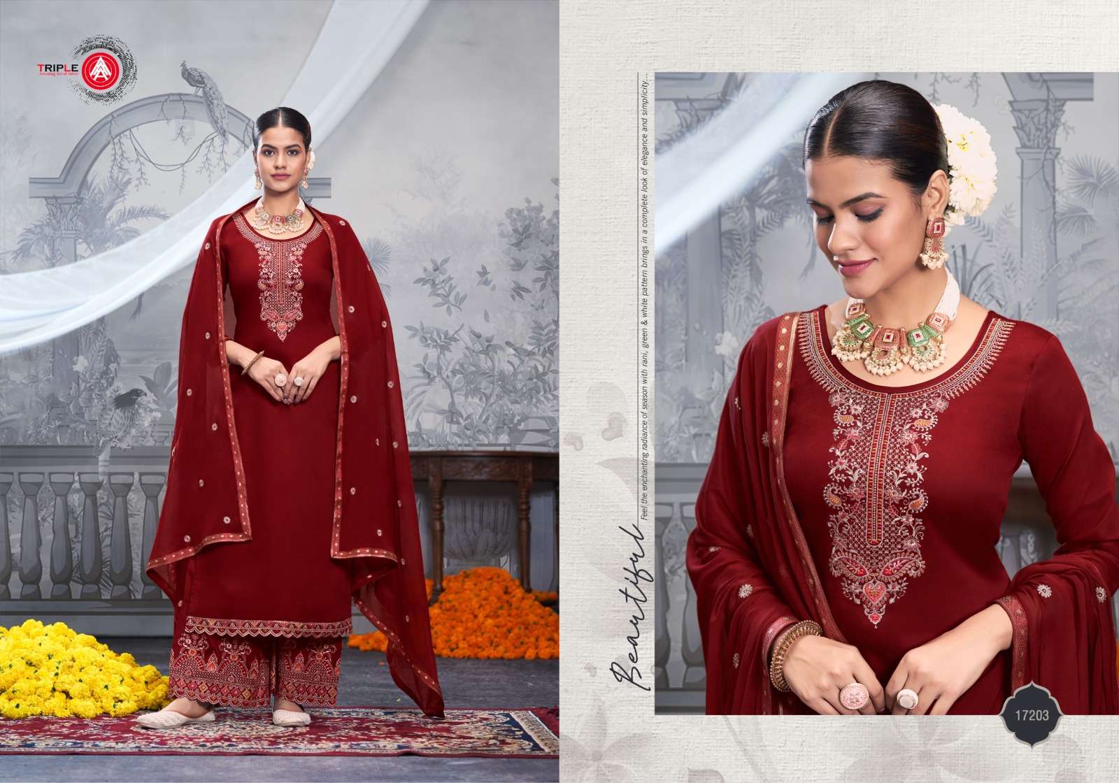 KESAR BY TRIPLE IN JAM COTTON AND SEMI PURE DUPATTA WITH HEAVY HANDWORK