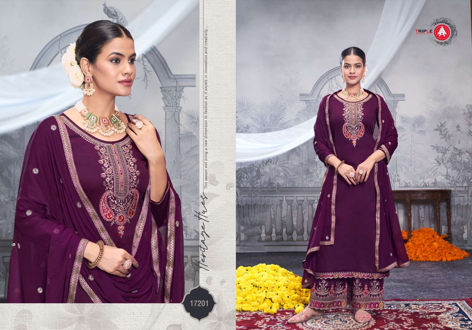 KESAR BY TRIPLE IN JAM COTTON AND SEMI PURE DUPATTA WITH HEAVY HANDWORK