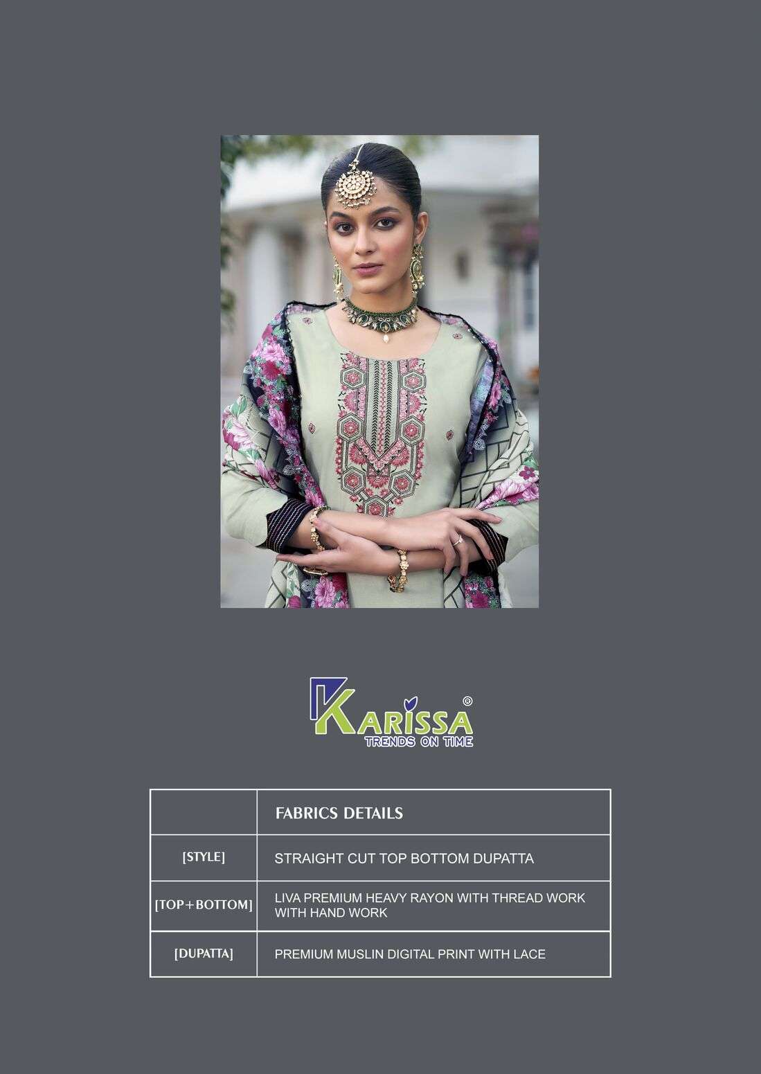 LATIKA VOL-2 BY KARISSA TOP PANT IN RAYON PREMIUM SOFT MUSLIN DIGITAL PRINT WITH LACE