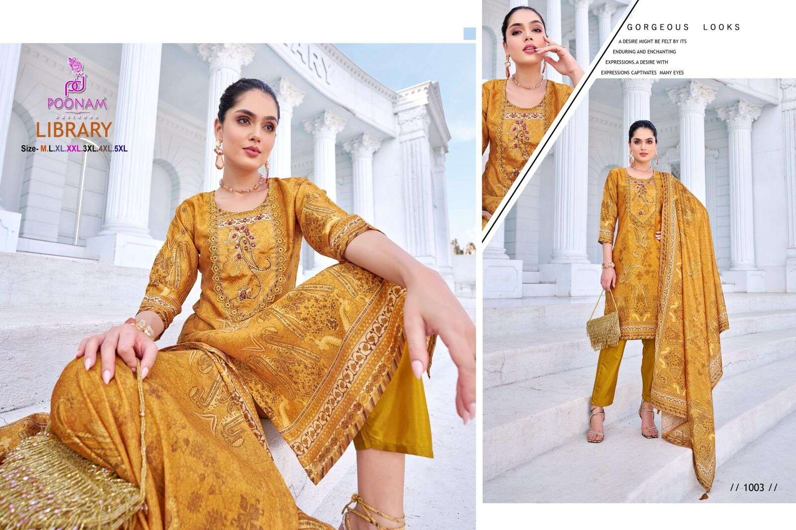 LIBRARY BY POONAM DESIGNER SOFT POLI CREPE FABRIC WITH DESIGNER HANDWORK NECK