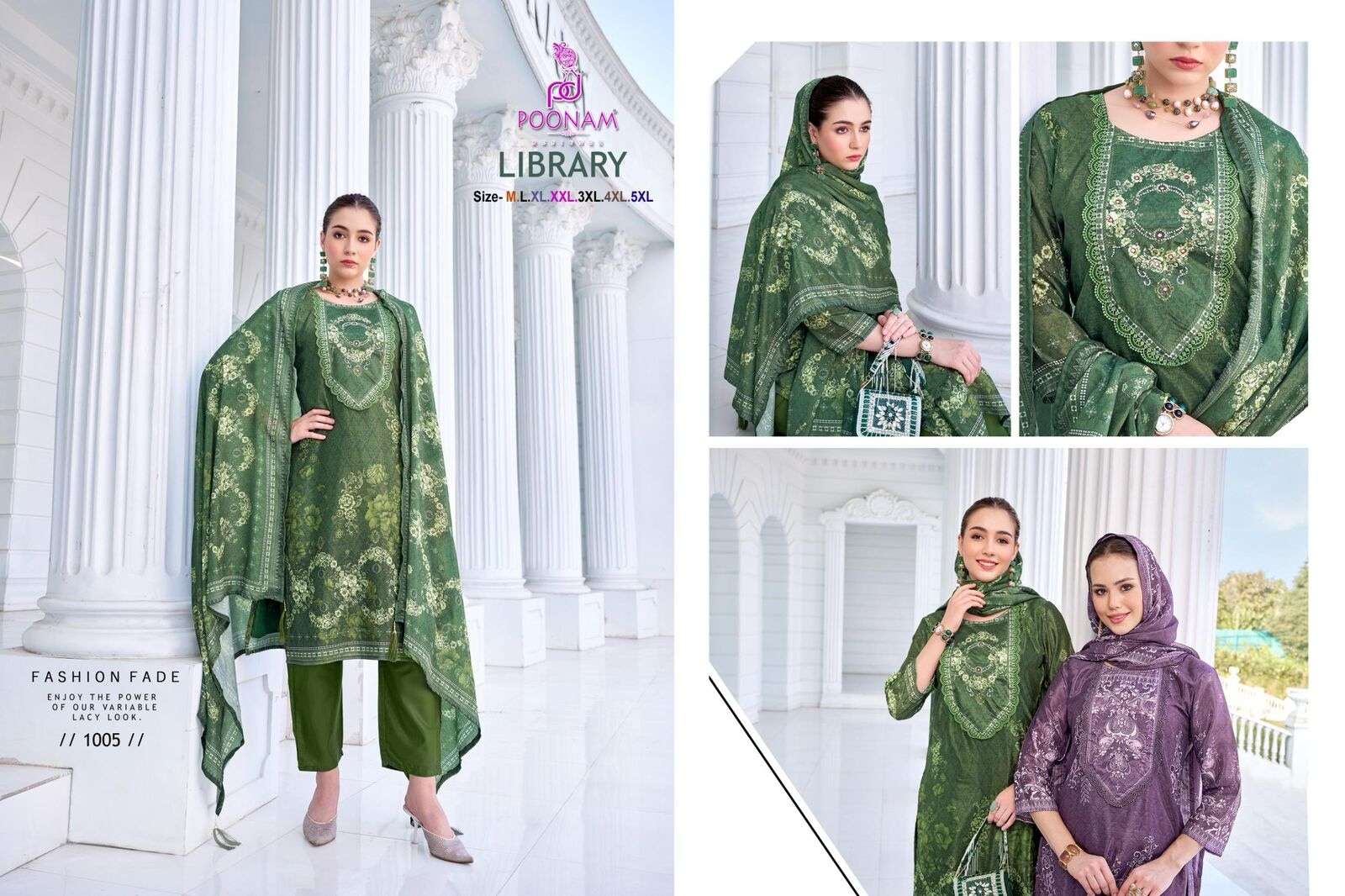 LIBRARY BY POONAM DESIGNER SOFT POLI CREPE FABRIC WITH DESIGNER HANDWORK NECK