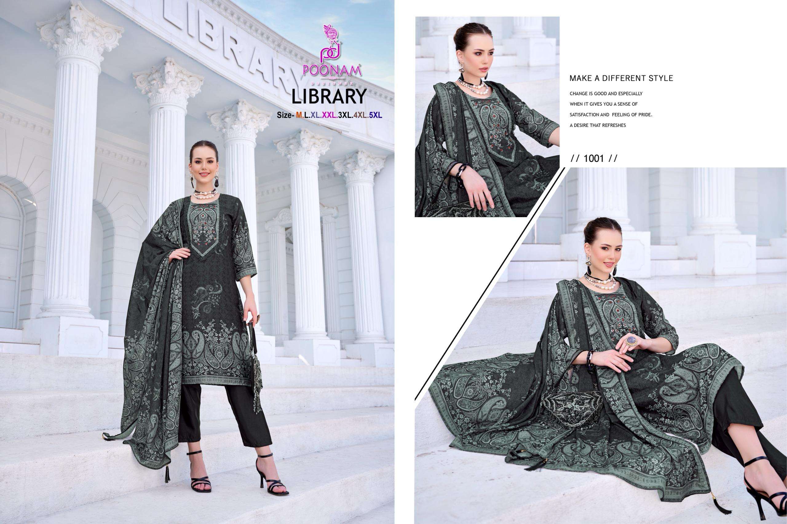 LIBRARY BY POONAM DESIGNER SOFT POLI CREPE FABRIC WITH DESIGNER HANDWORK NECK