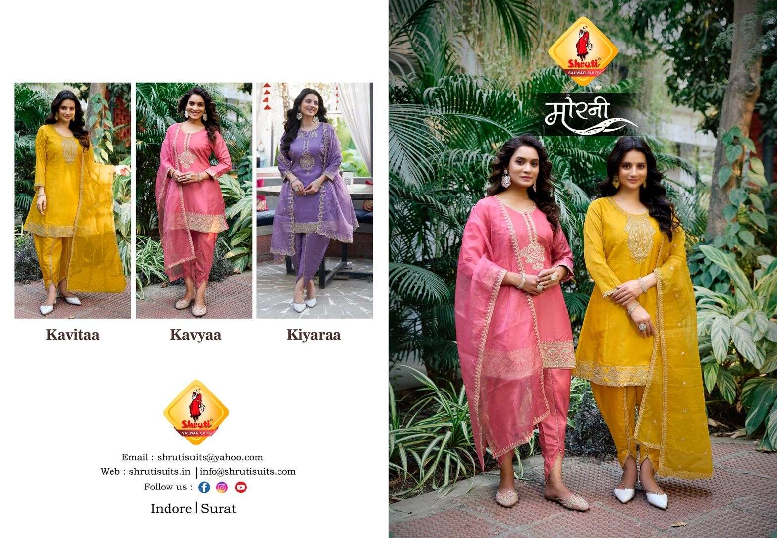 MORNI BY SHRUTI SUIT IN PURE VISCOSE SUPER SOFT SHIMMER GOTA EMBROIDERY WITH DESIGNER LACES 