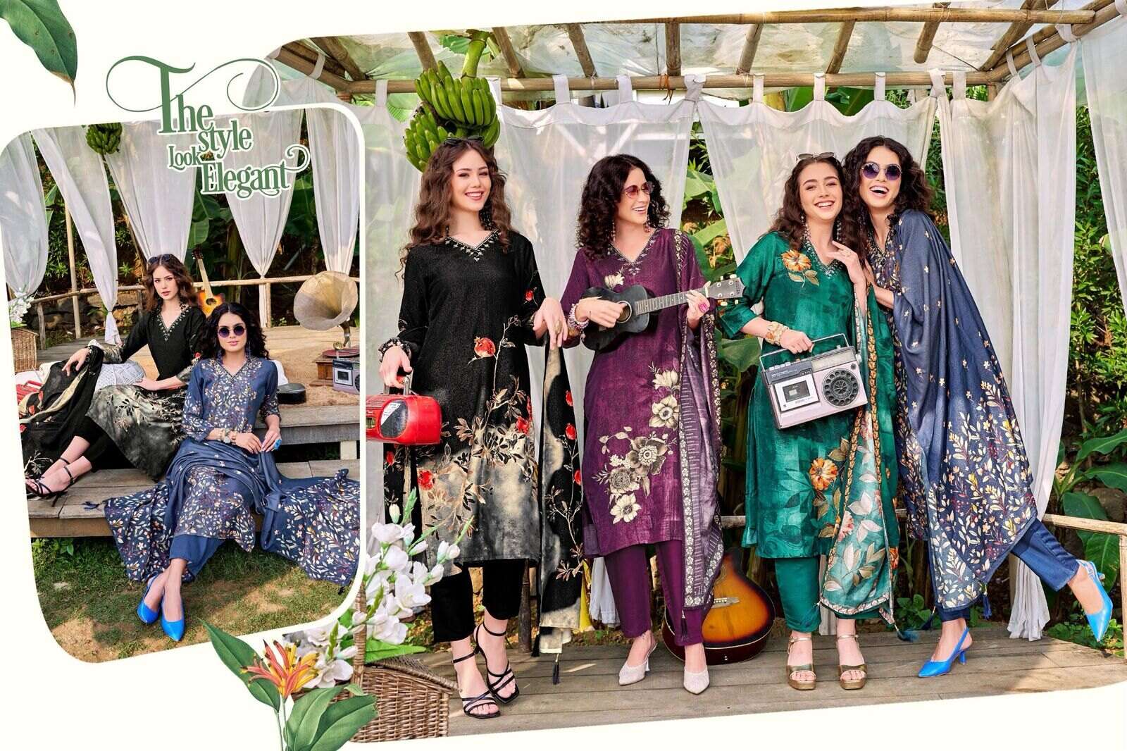 MUSIC PARTY BY POONAM DESIGNER IN PURE MUSLINE SHIMMER WITH FULL HANDWORK KURTI