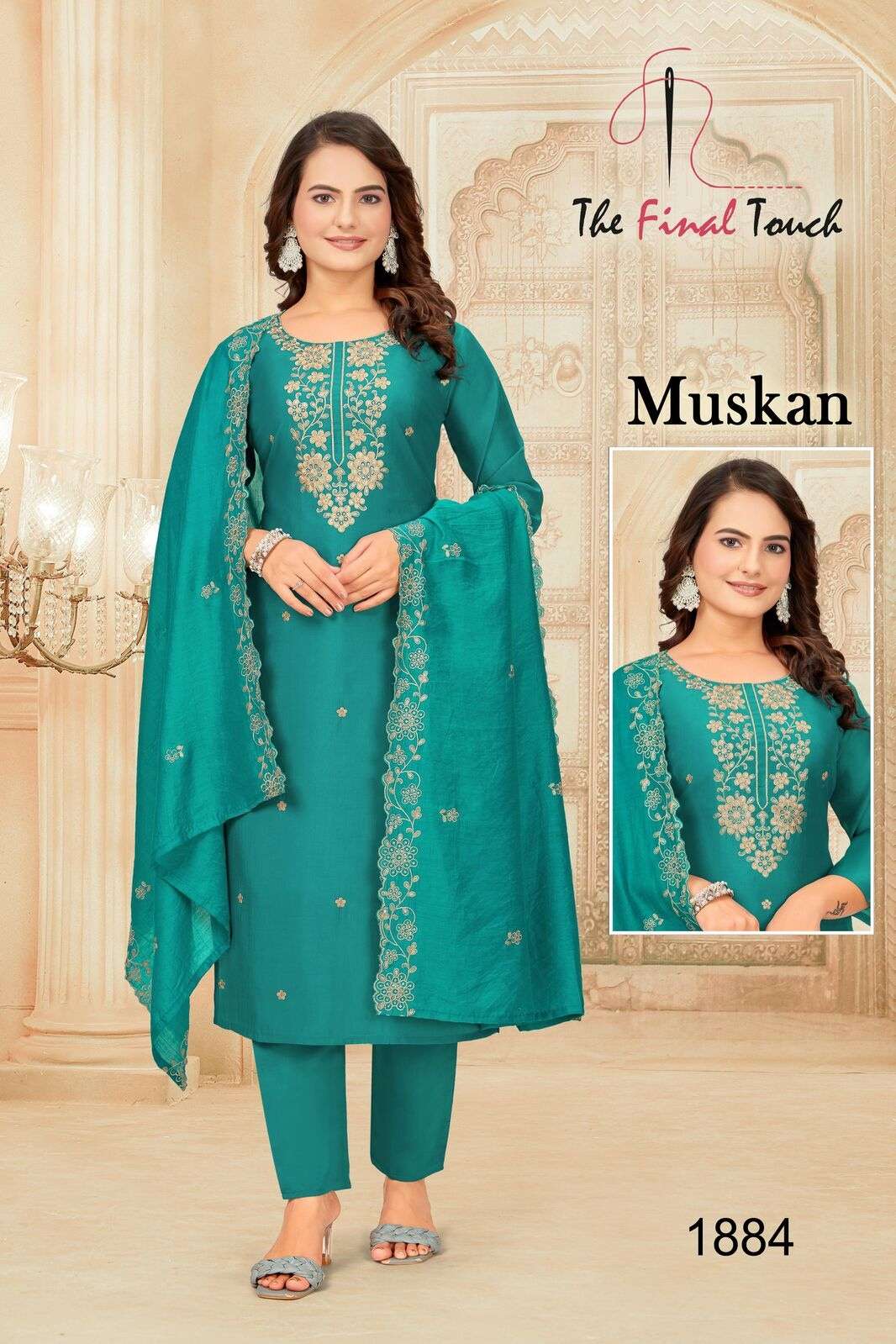 MUSKAN BY RR FASHION IN ROMAN WITH EMBROIDERED WORK  WITH POCKET