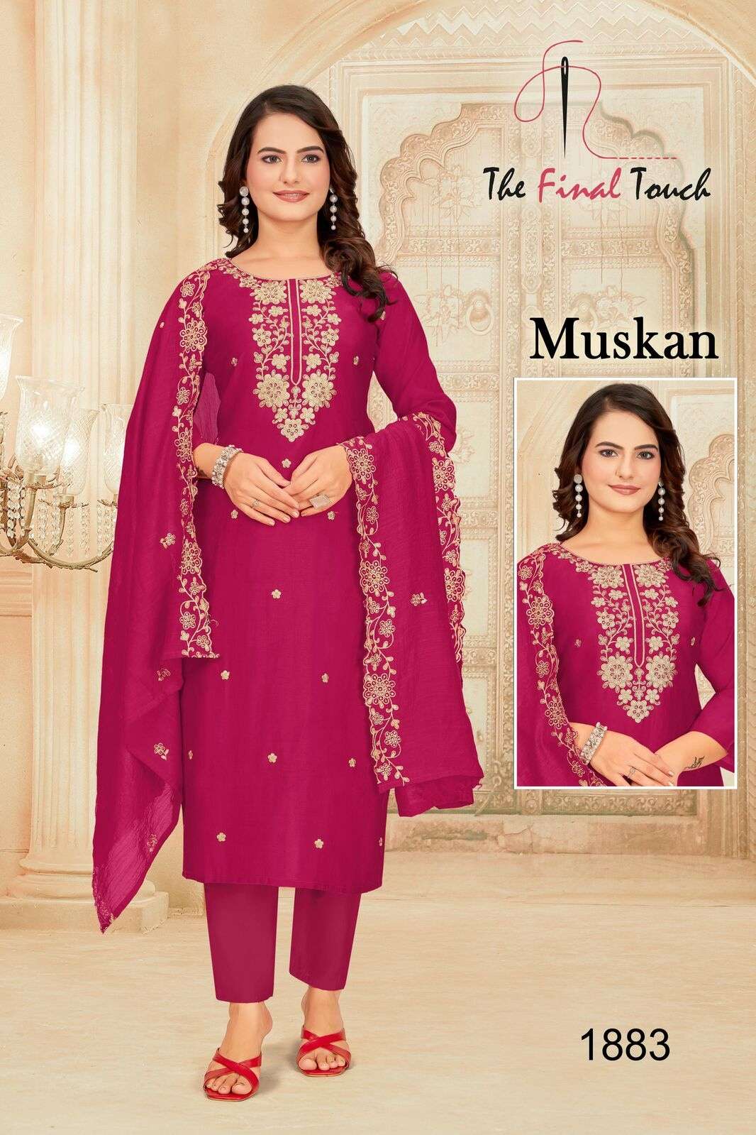 MUSKAN BY RR FASHION IN ROMAN WITH EMBROIDERED WORK  WITH POCKET