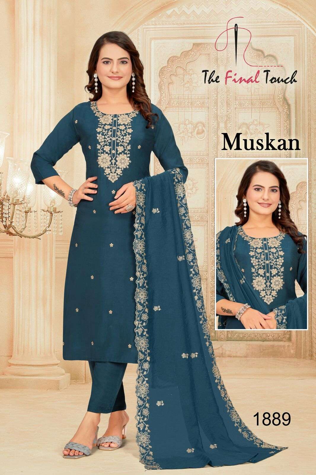MUSKAN BY RR FASHION IN ROMAN WITH EMBROIDERED WORK  WITH POCKET
