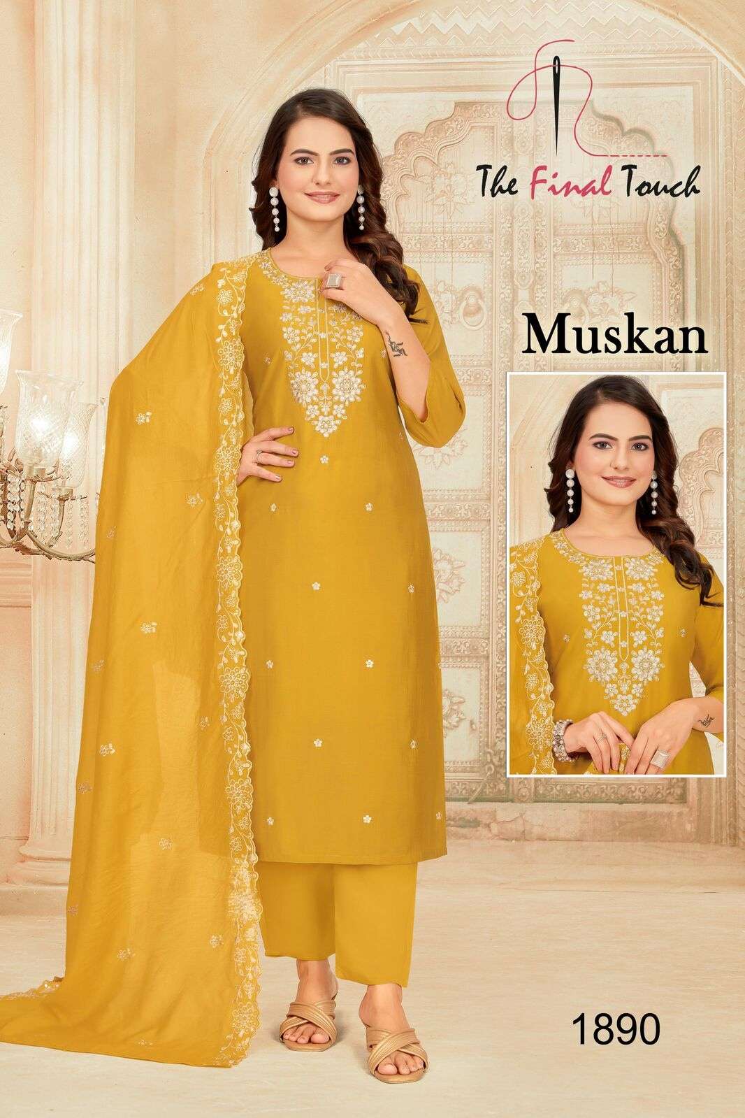 MUSKAN BY RR FASHION IN ROMAN WITH EMBROIDERED WORK  WITH POCKET
