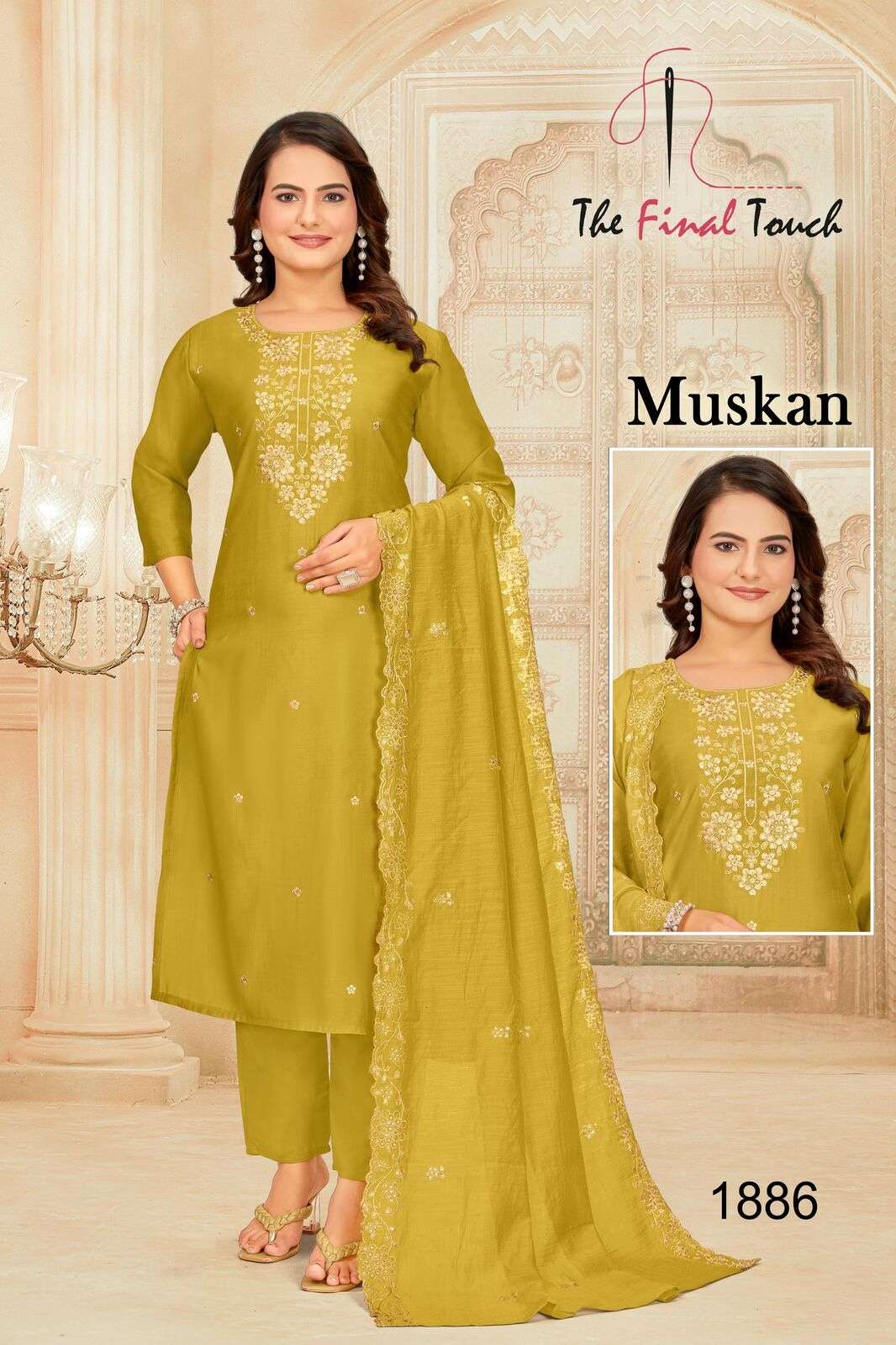 MUSKAN BY RR FASHION IN ROMAN WITH EMBROIDERED WORK  WITH POCKET