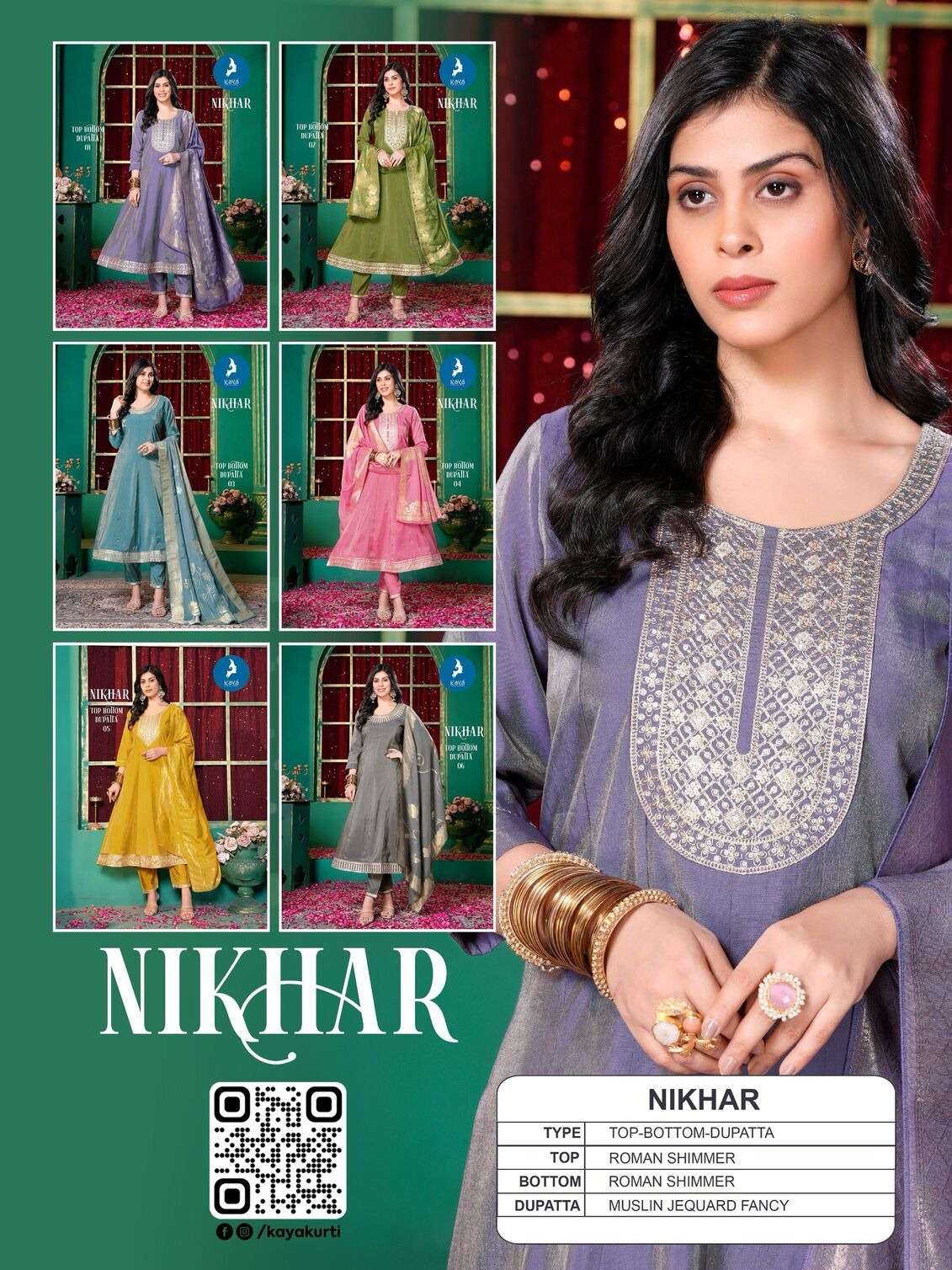 NIKHAR BY KAYA KURTI IN ROMN SHIMMER 3 PIECE ANARKALI WITH WORK CONCEPT