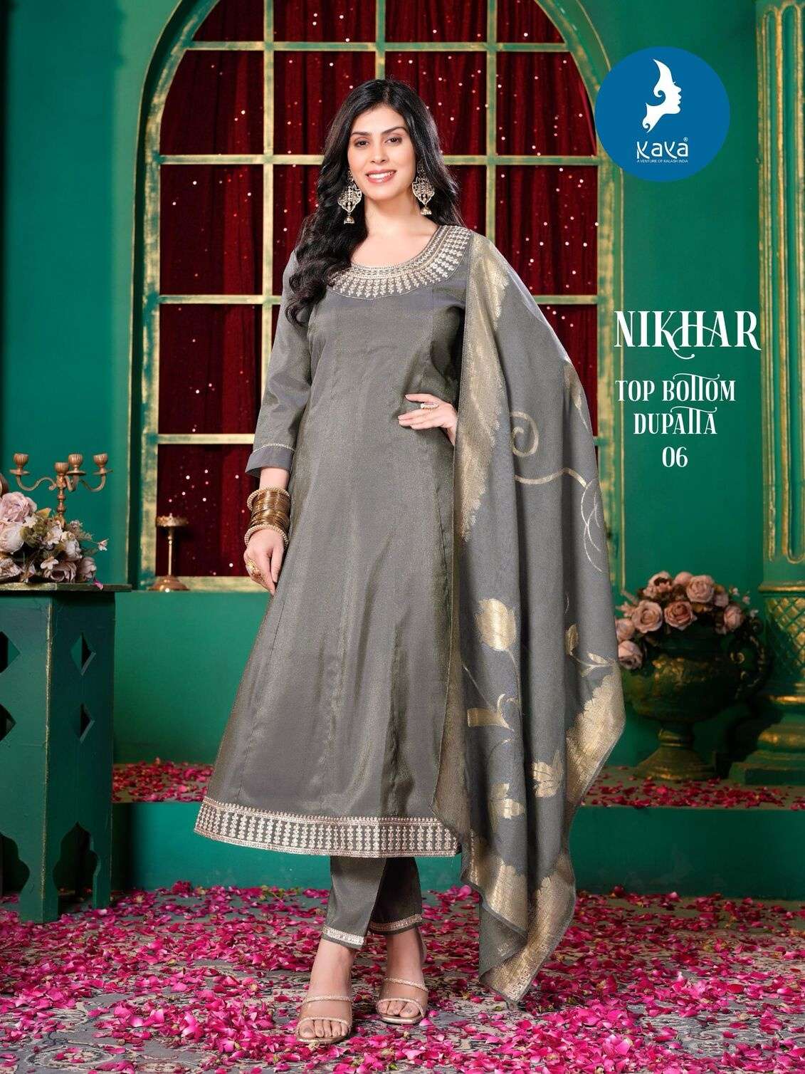 NIKHAR BY KAYA KURTI IN ROMN SHIMMER 3 PIECE ANARKALI WITH WORK CONCEPT
