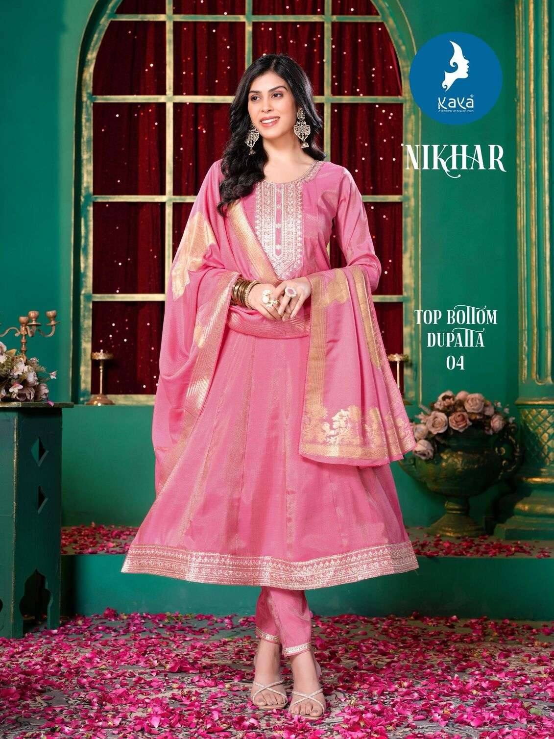 NIKHAR BY KAYA KURTI IN ROMN SHIMMER 3 PIECE ANARKALI WITH WORK CONCEPT