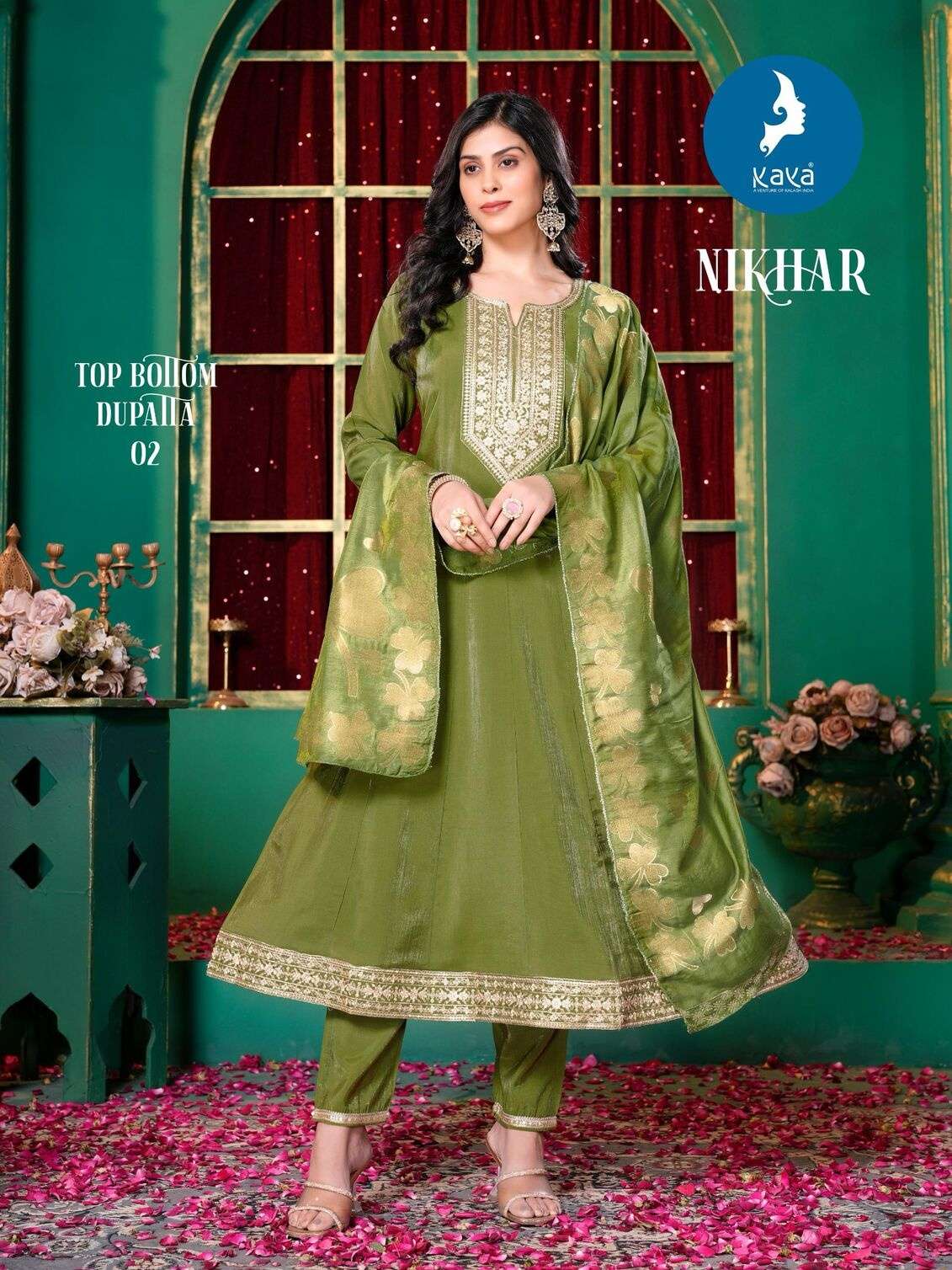 NIKHAR BY KAYA KURTI IN ROMN SHIMMER 3 PIECE ANARKALI WITH WORK CONCEPT