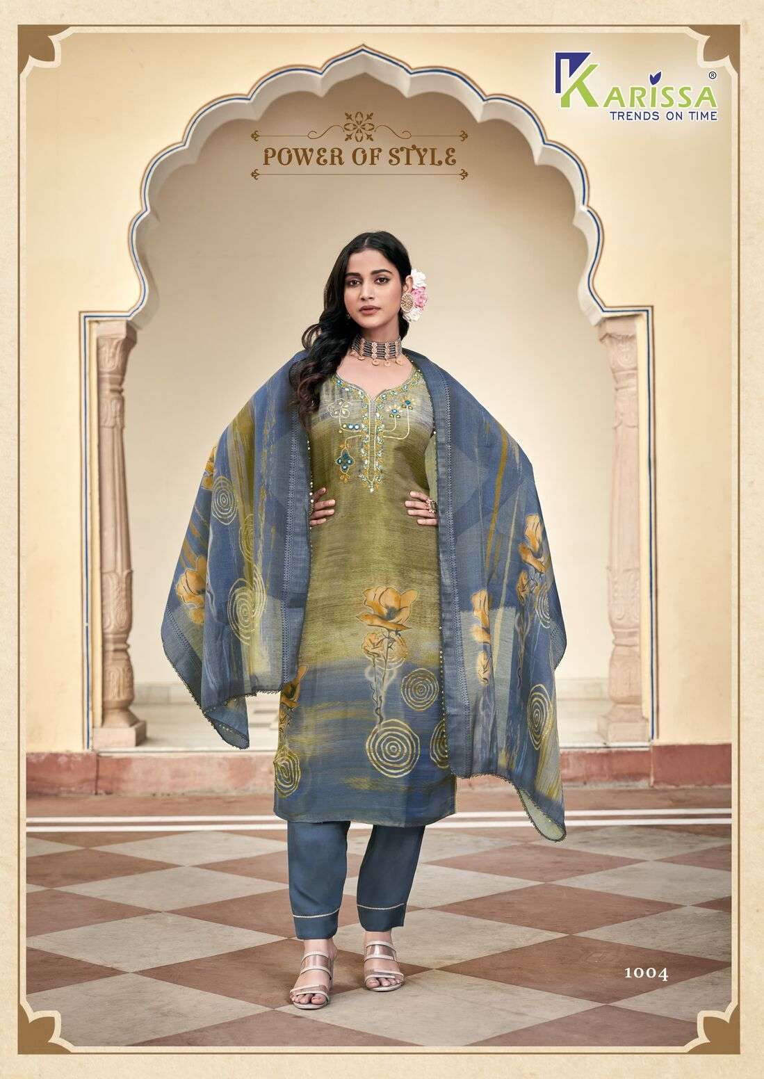 NISHA BY KARISSA IN HEAVY VISCOSE SIMMER WITH DIGITAL PRINT AND MANUAL THREAD WORK