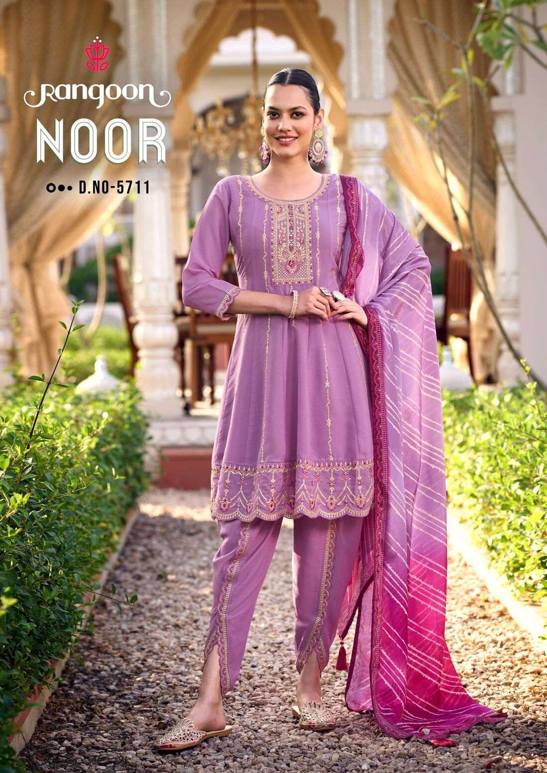 NOOR BY RANGOON IN GEORGETTE TULIP STYLE FANCY WORK KALI & KHATI HANDWORK MIRROR & FILL INNER