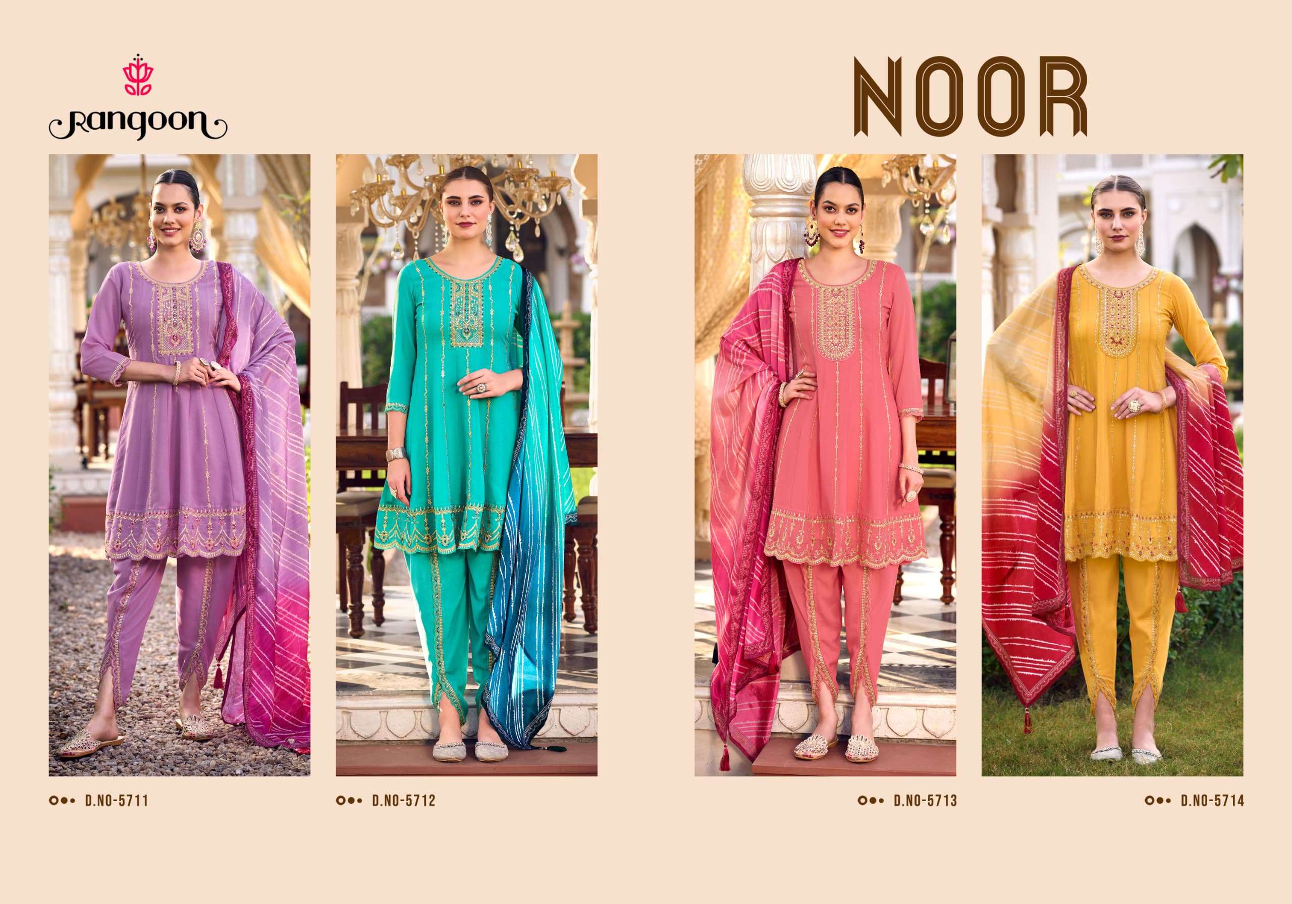 NOOR BY RANGOON IN GEORGETTE TULIP STYLE FANCY WORK KALI & KHATI HANDWORK MIRROR & FILL INNER