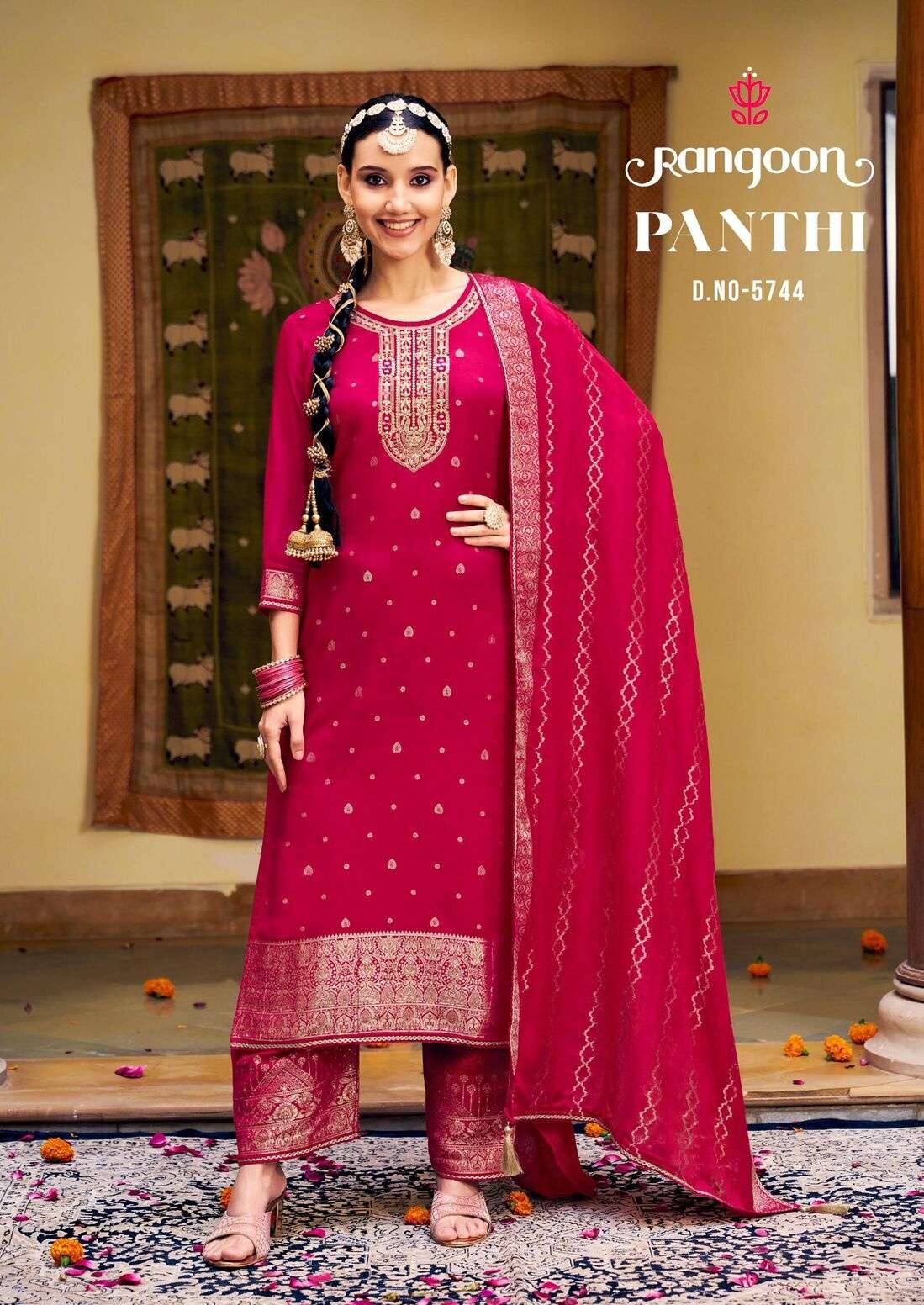 PANTHI BY RANGOON IN PURE MUSLIN JACQUARD WITH FANCY EMBROIDERY WORK 