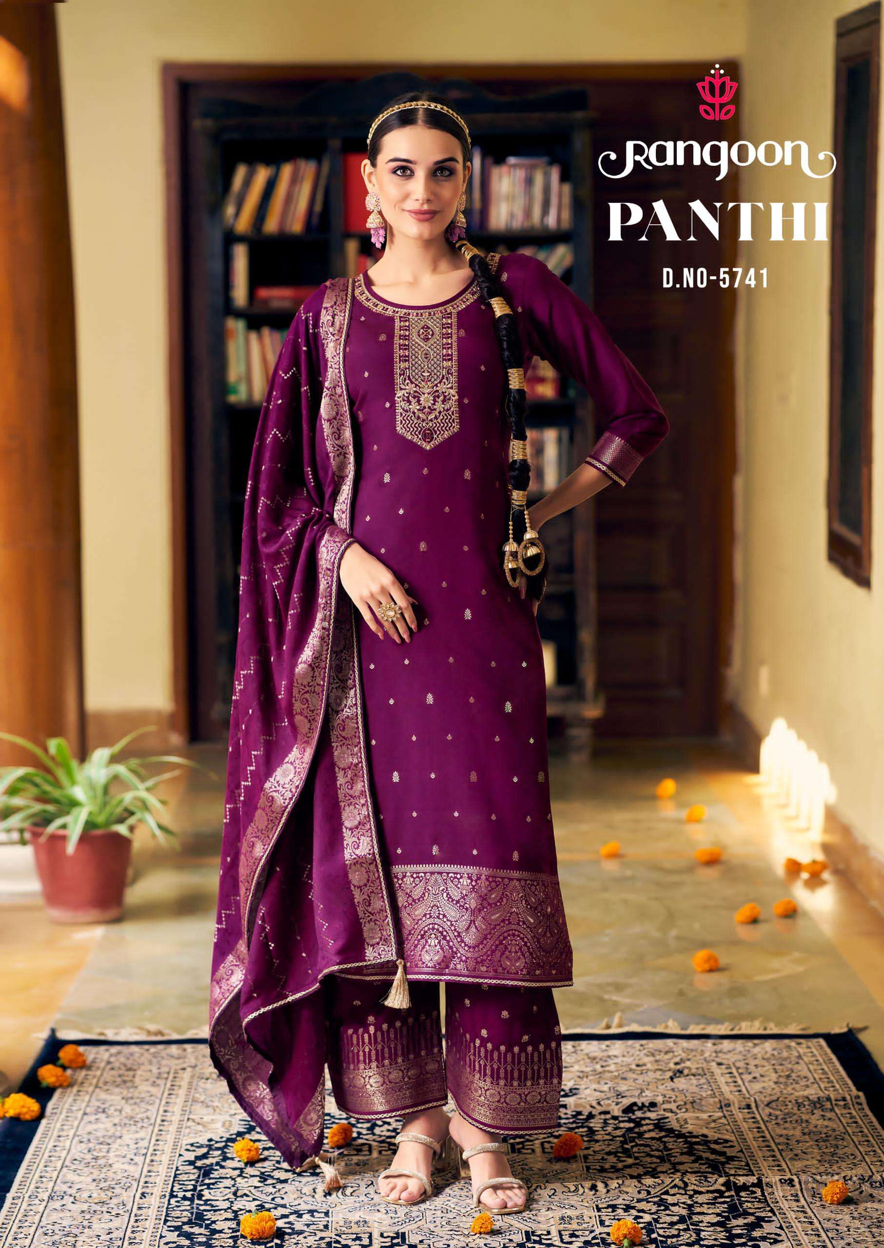 PANTHI BY RANGOON IN PURE MUSLIN JACQUARD WITH FANCY EMBROIDERY WORK 