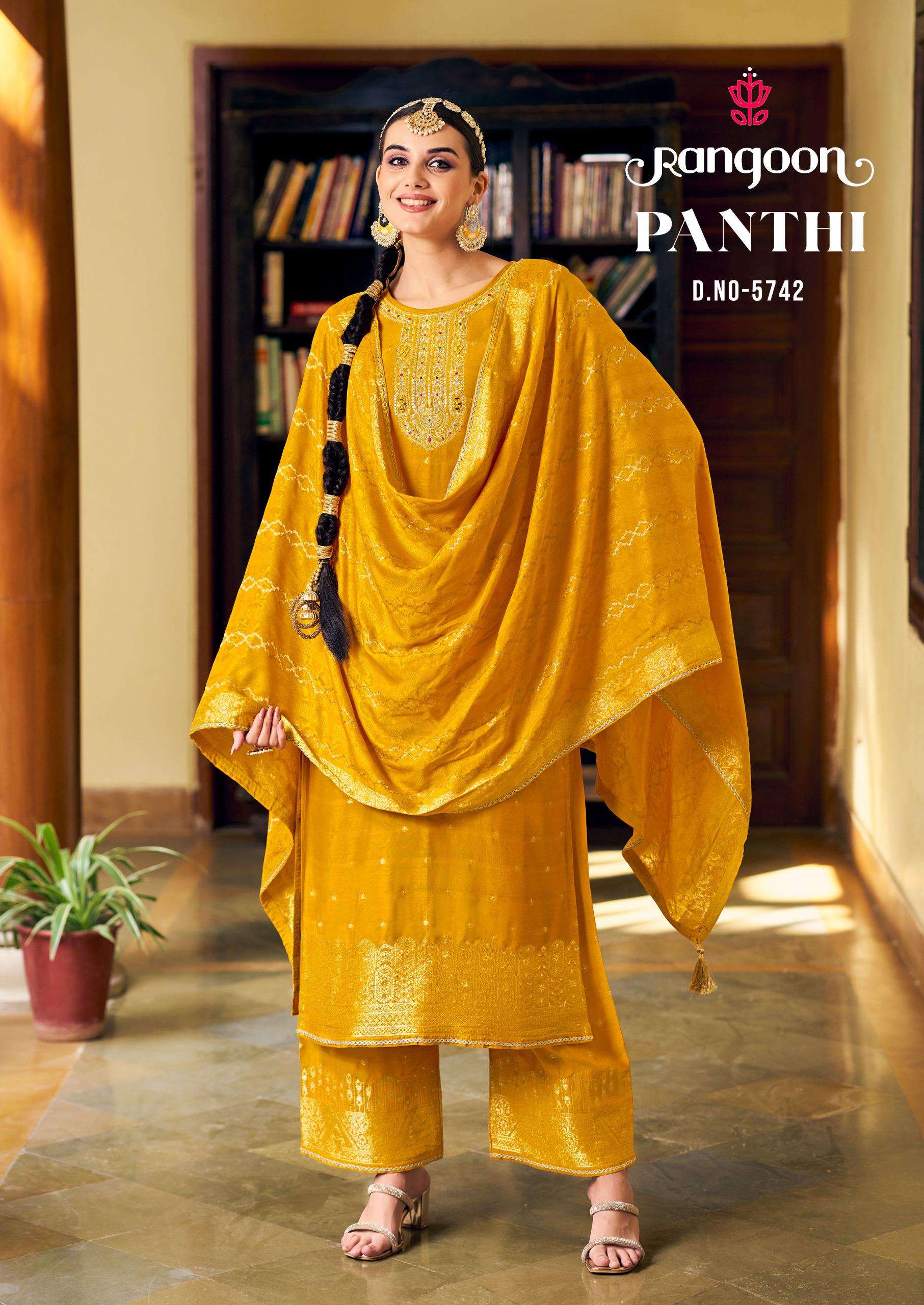 PANTHI BY RANGOON IN PURE MUSLIN JACQUARD WITH FANCY EMBROIDERY WORK 