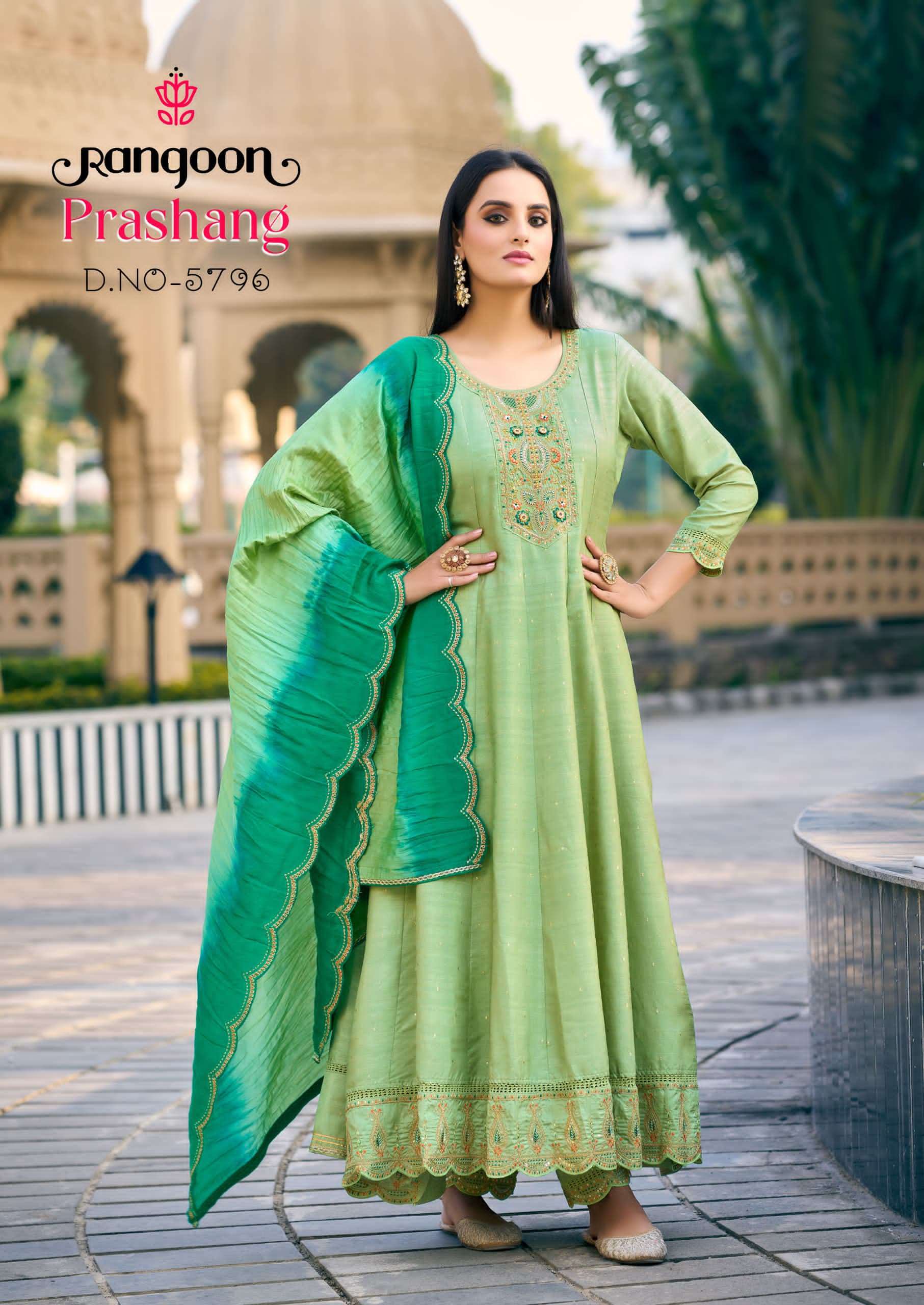 PRASHANG BY RANGOON IN VISCOSE JACQUARD WITH FANCY HANDWORK ANARKALI STYLE