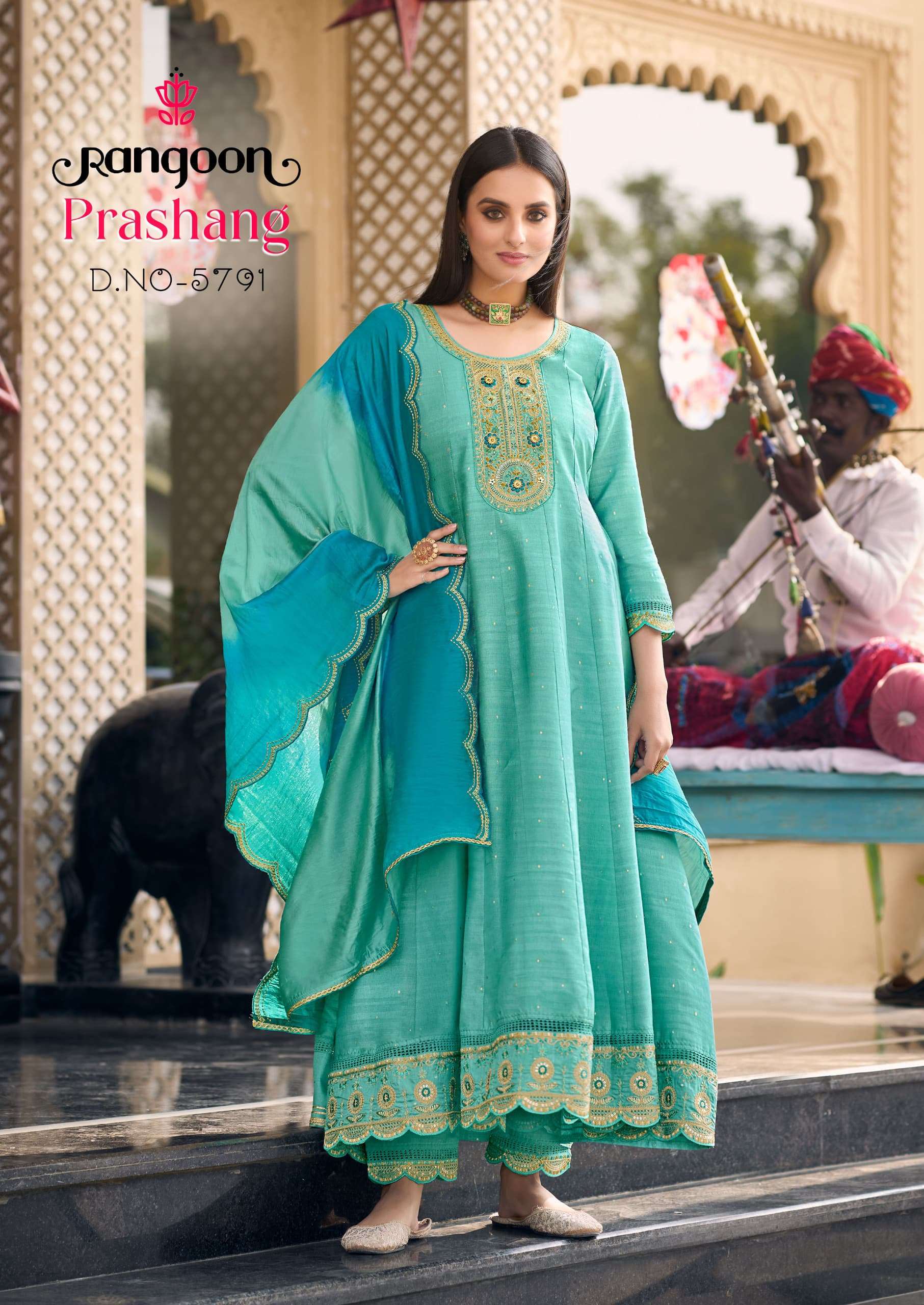 PRASHANG BY RANGOON IN VISCOSE JACQUARD WITH FANCY HANDWORK ANARKALI STYLE