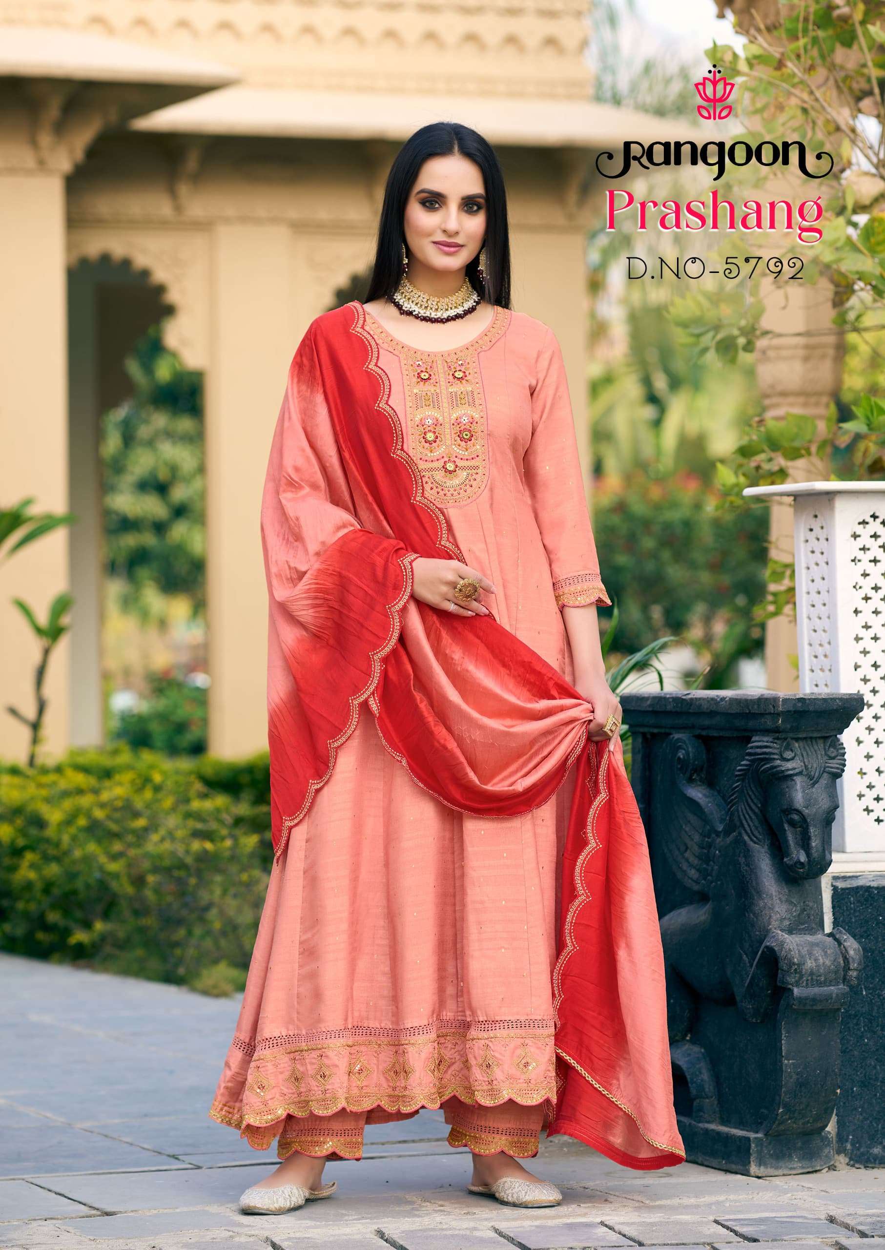 PRASHANG BY RANGOON IN VISCOSE JACQUARD WITH FANCY HANDWORK ANARKALI STYLE