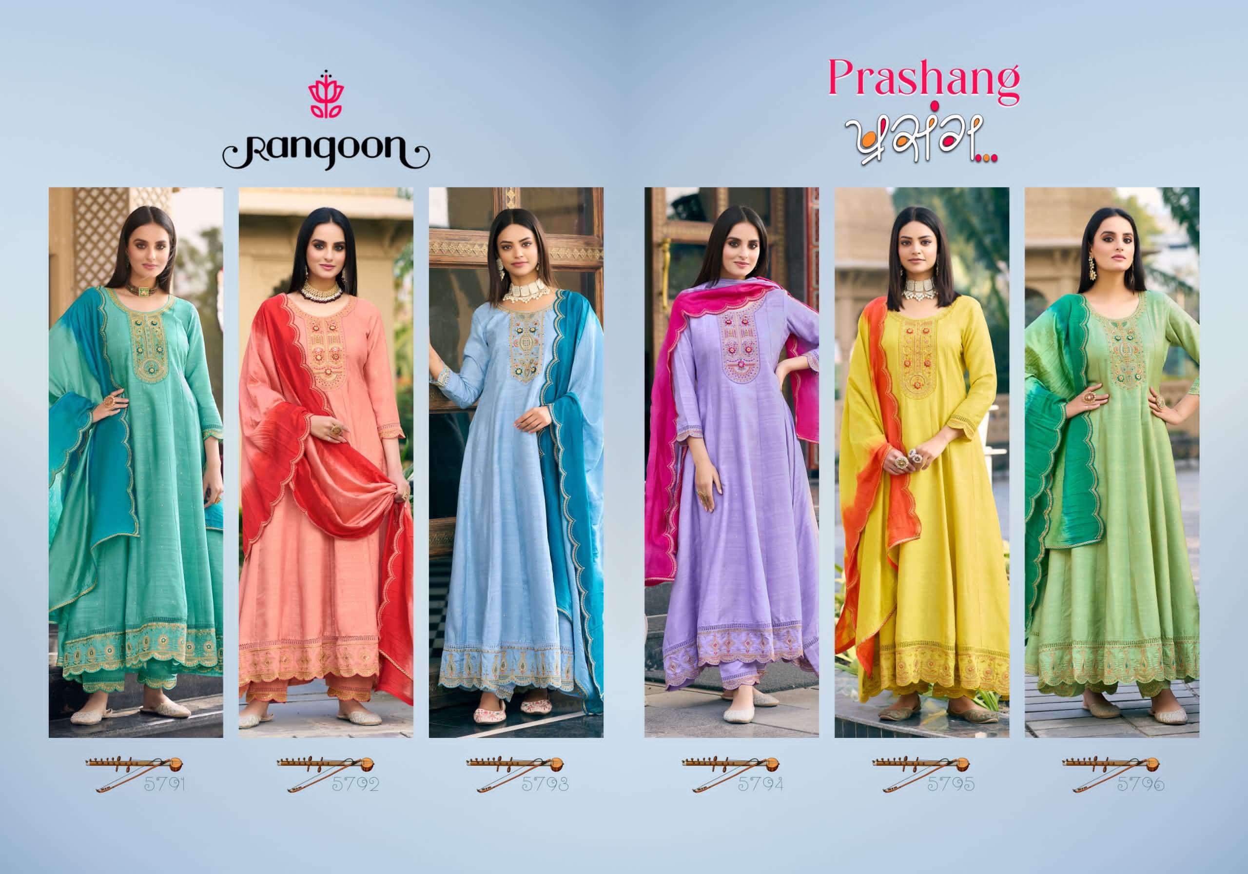 PRASHANG BY RANGOON IN VISCOSE JACQUARD WITH FANCY HANDWORK ANARKALI STYLE