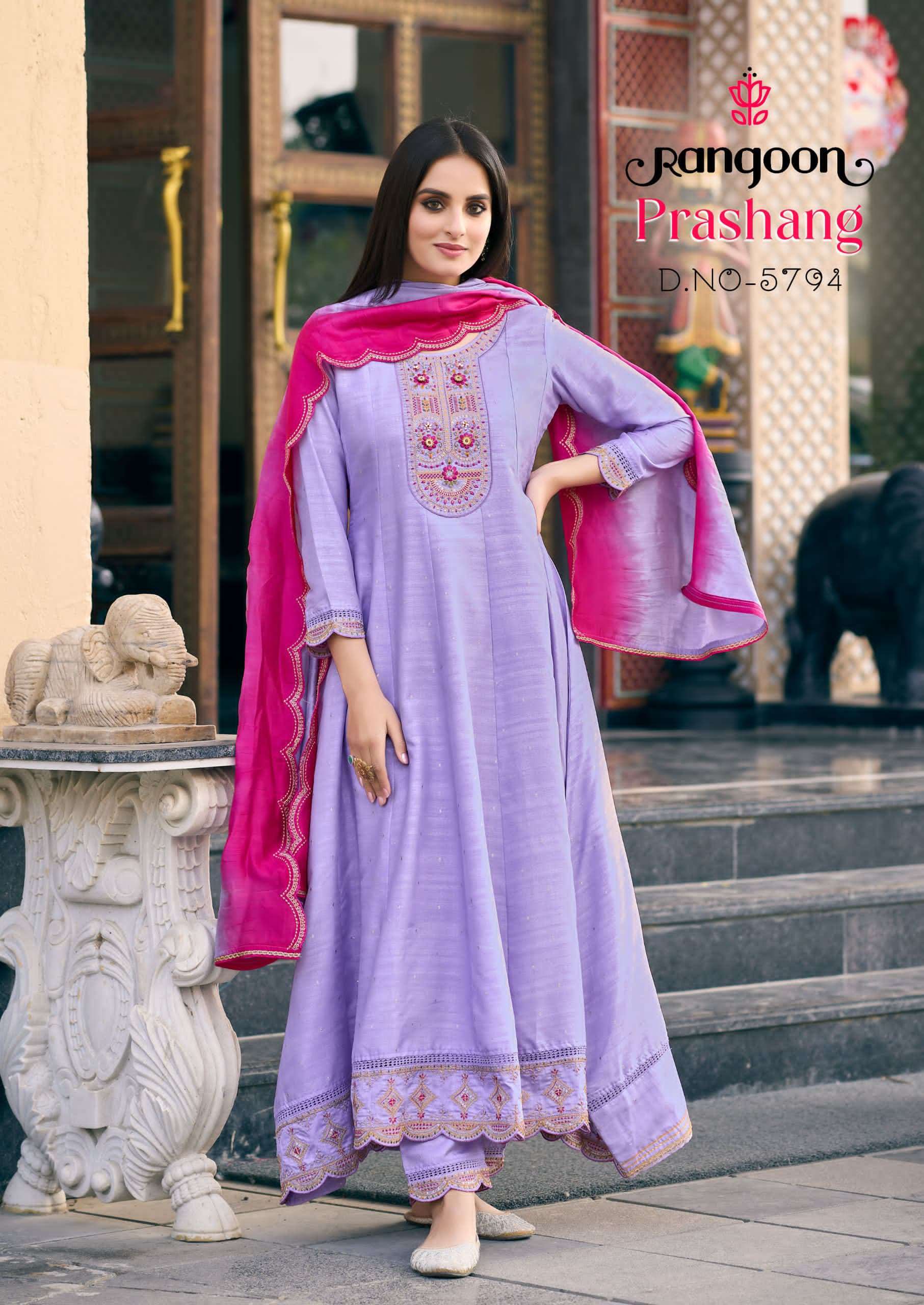 PRASHANG BY RANGOON IN VISCOSE JACQUARD WITH FANCY HANDWORK ANARKALI STYLE
