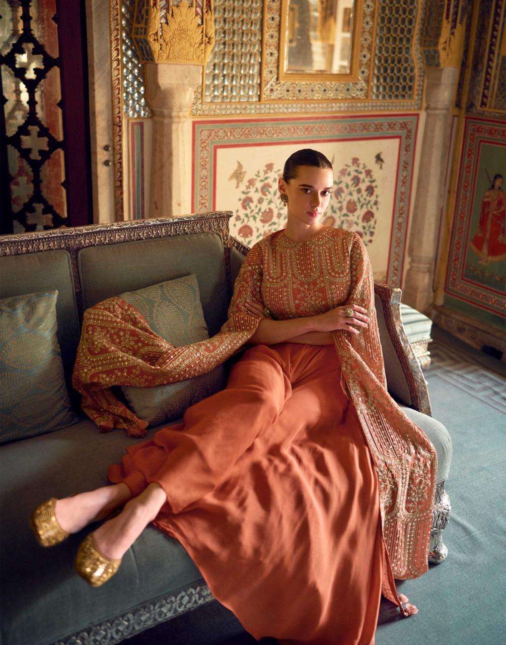 RUCHIKA BY SAYURI DESIGNER IN REAL CHINON SILK FRONT AND BACK EMBROIDERED TOP WITH PLAZZO