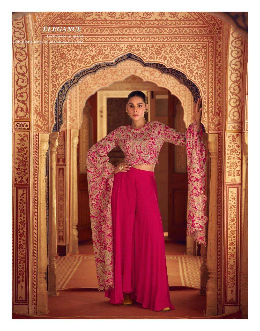 RUCHIKA BY SAYURI DESIGNER IN REAL CHINON SILK FRONT AND BACK EMBROIDERED TOP WITH PLAZZO