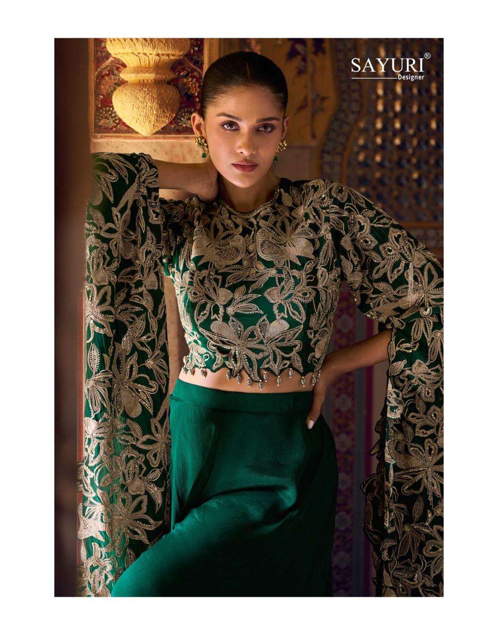 RUCHIKA BY SAYURI DESIGNER IN REAL CHINON SILK FRONT AND BACK EMBROIDERED TOP WITH PLAZZO