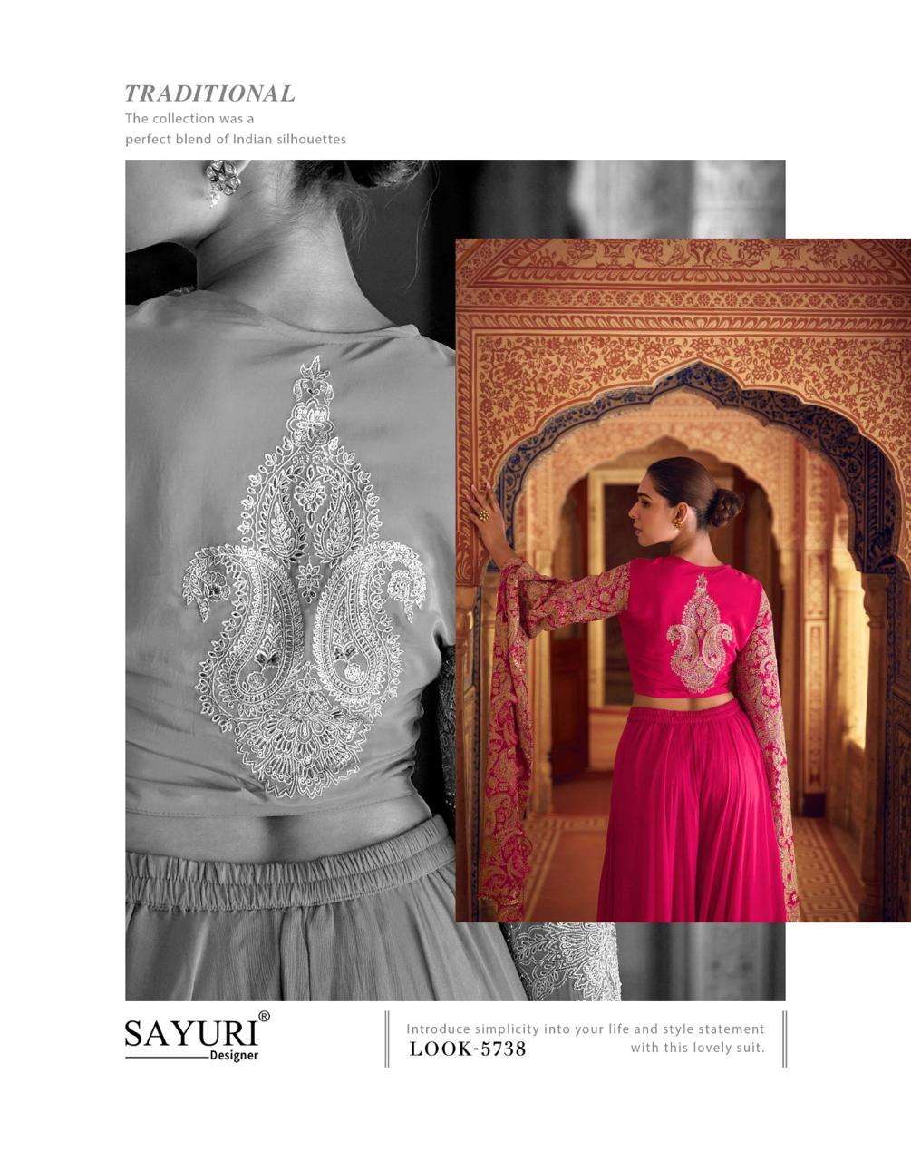 RUCHIKA BY SAYURI DESIGNER IN REAL CHINON SILK FRONT AND BACK EMBROIDERED TOP WITH PLAZZO