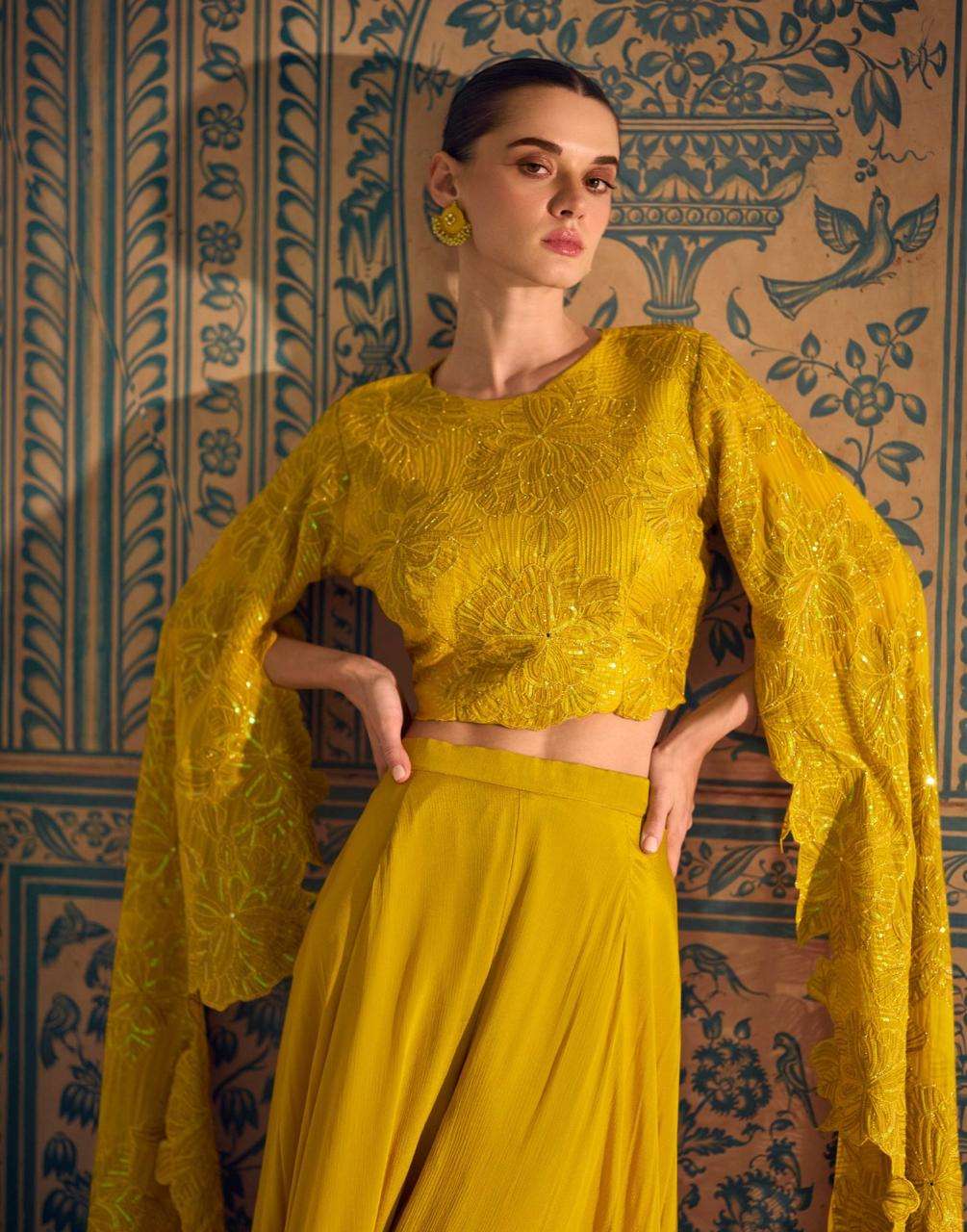 RUCHIKA BY SAYURI DESIGNER IN REAL CHINON SILK FRONT AND BACK EMBROIDERED TOP WITH PLAZZO