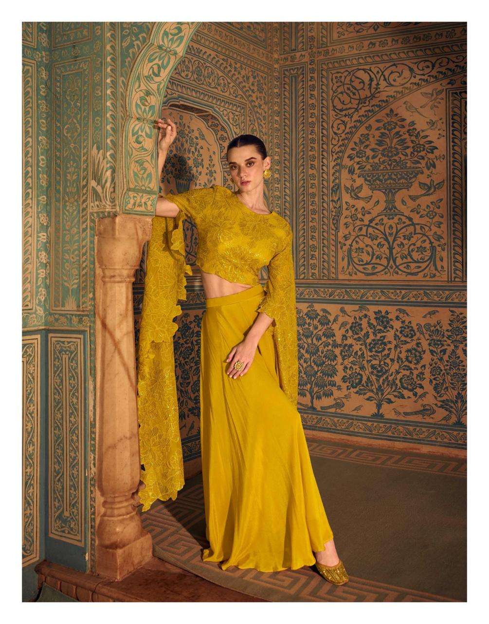 RUCHIKA BY SAYURI DESIGNER IN REAL CHINON SILK FRONT AND BACK EMBROIDERED TOP WITH PLAZZO