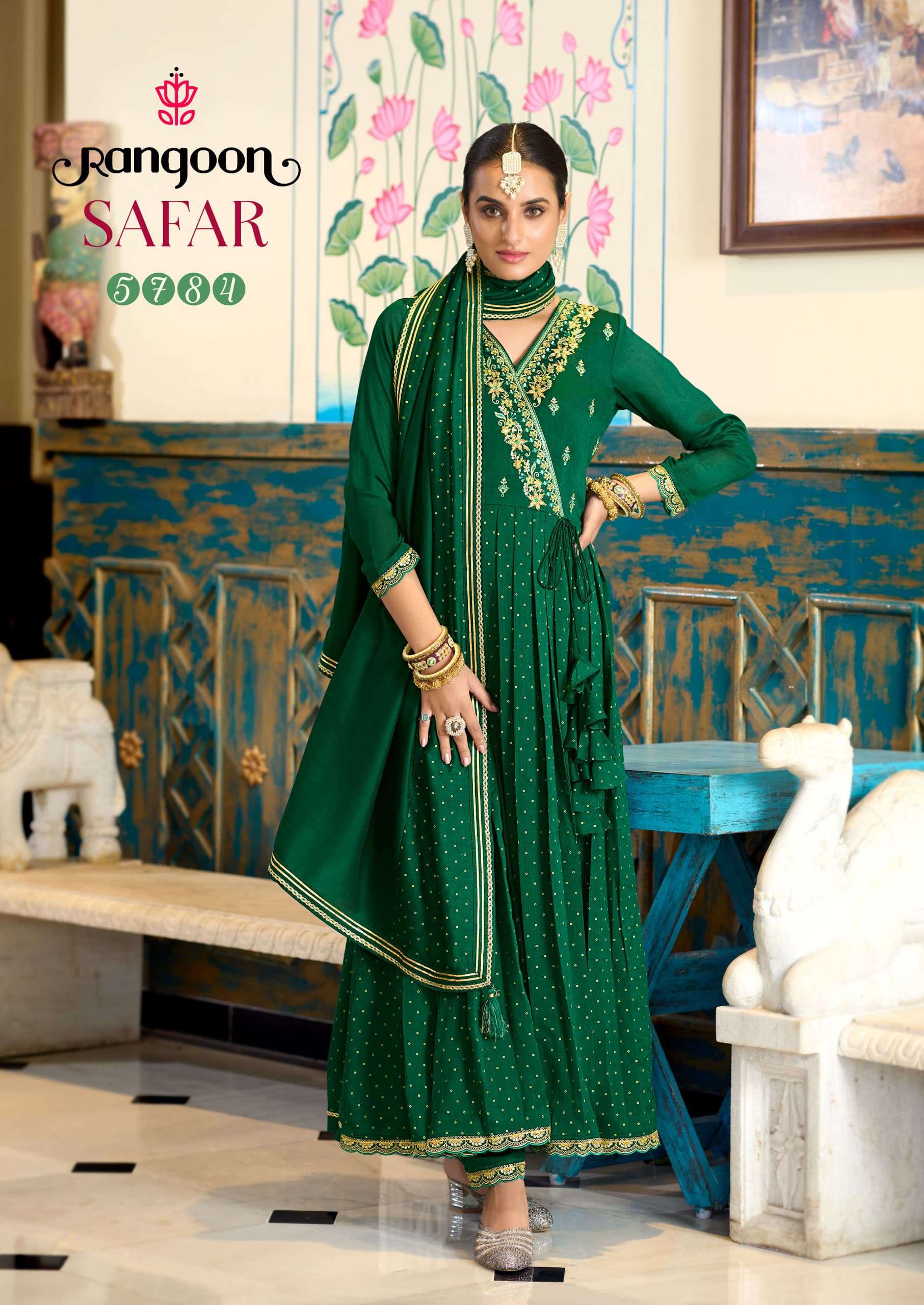 SAFAR BY RANGOON IN SILK WITH FANCY EMBROIDERY WORK ANARKALI STYLE