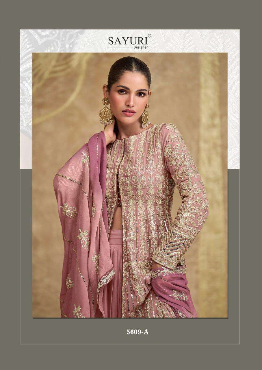 SAWARIA GOLD BY SAYURI DESIGNER IN PREMIUM REAL GEROGETTE WITH HEAVY EMBROIDERED