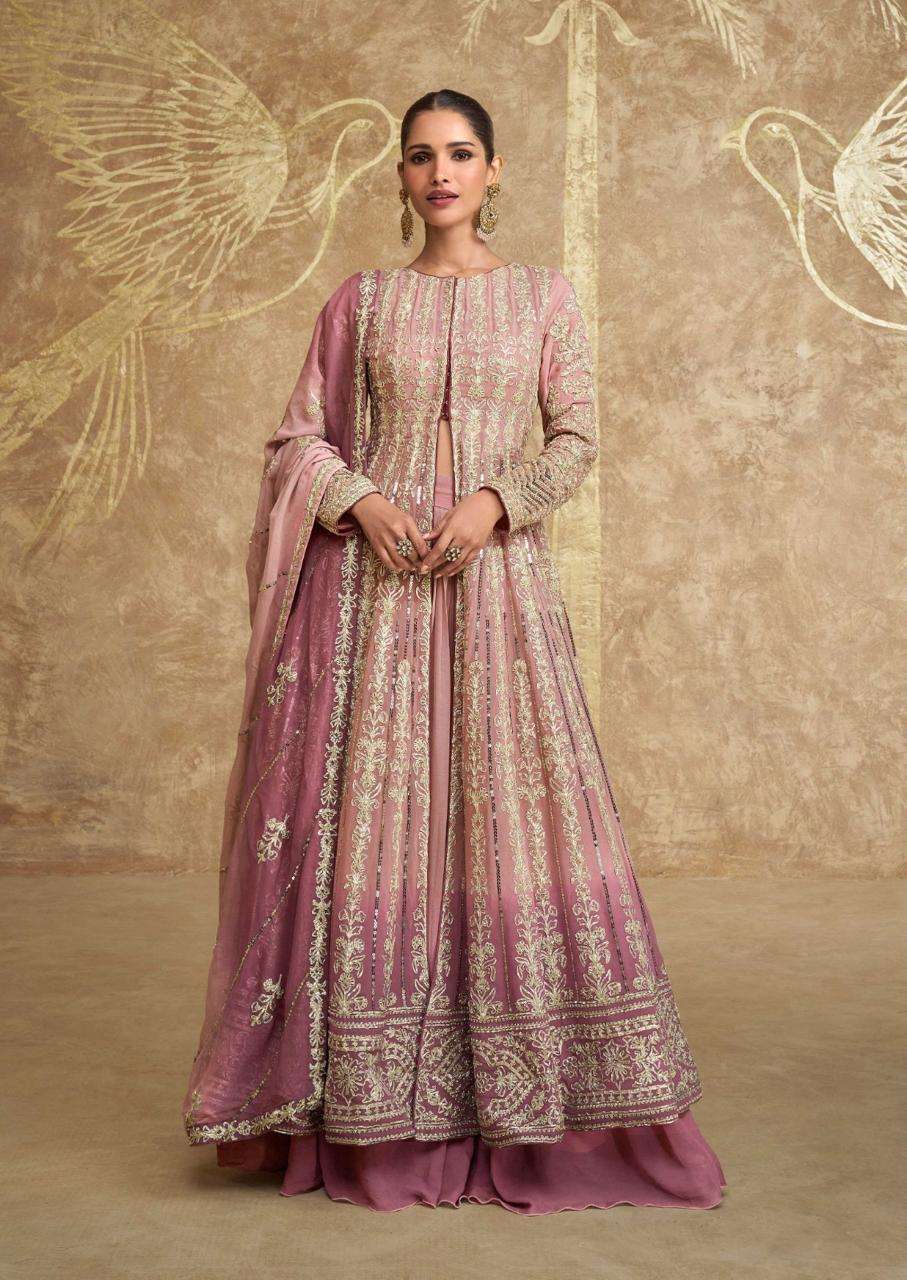 SAWARIA GOLD BY SAYURI DESIGNER IN PREMIUM REAL GEROGETTE WITH HEAVY EMBROIDERED