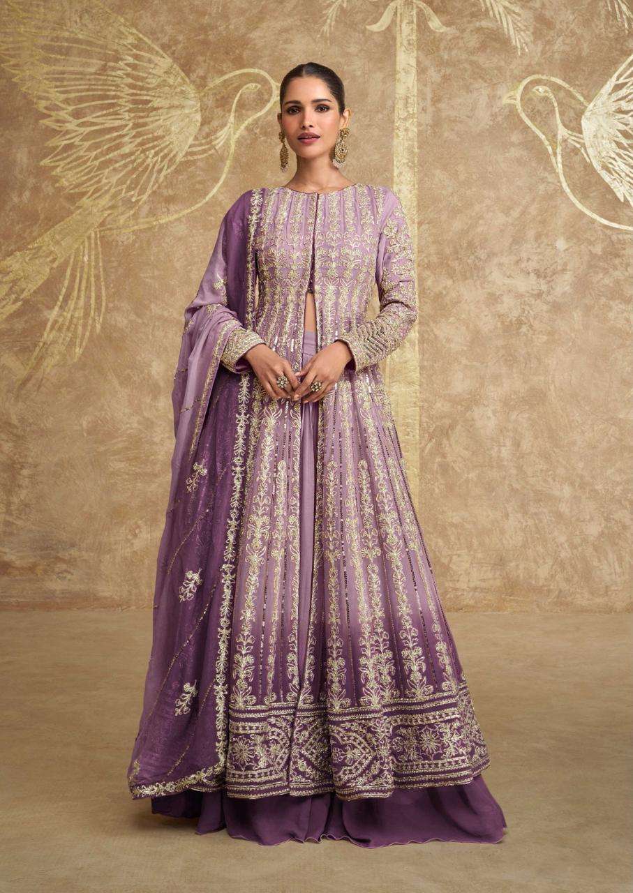 SAWARIA GOLD BY SAYURI DESIGNER IN PREMIUM REAL GEROGETTE WITH HEAVY EMBROIDERED