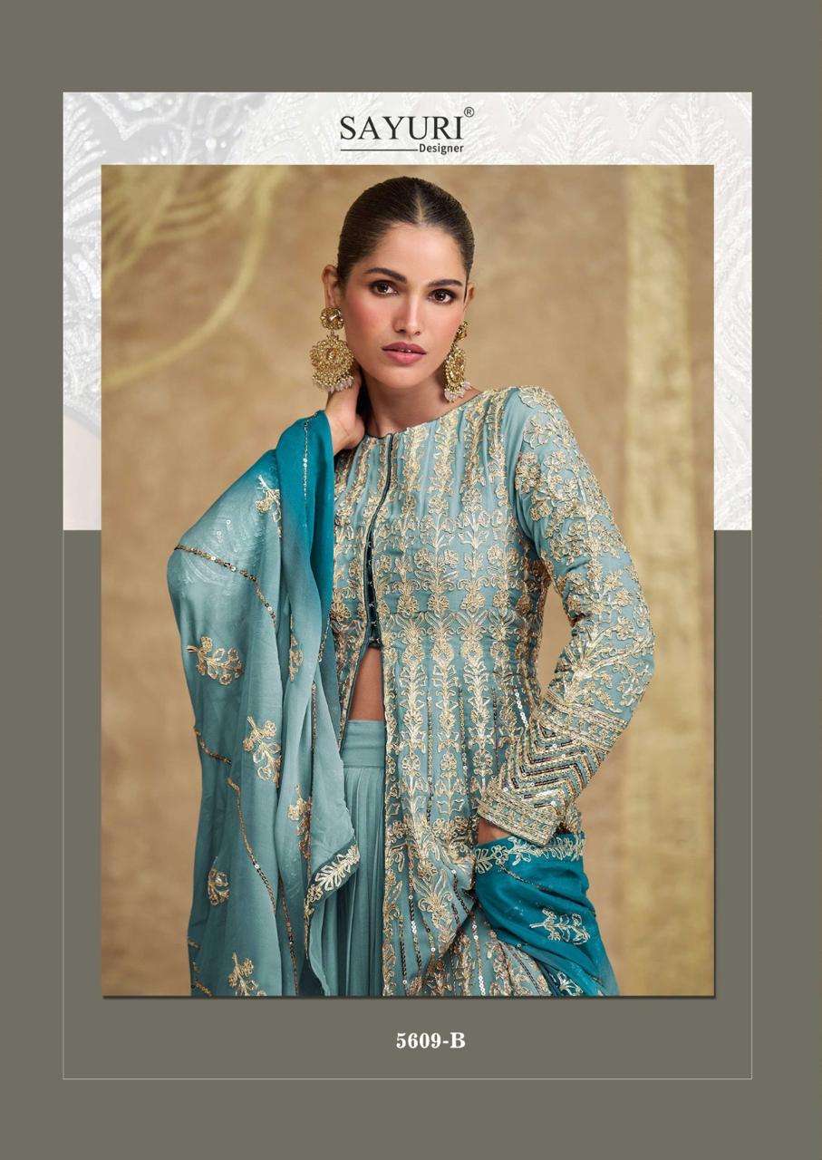 SAWARIA GOLD BY SAYURI DESIGNER IN PREMIUM REAL GEROGETTE WITH HEAVY EMBROIDERED