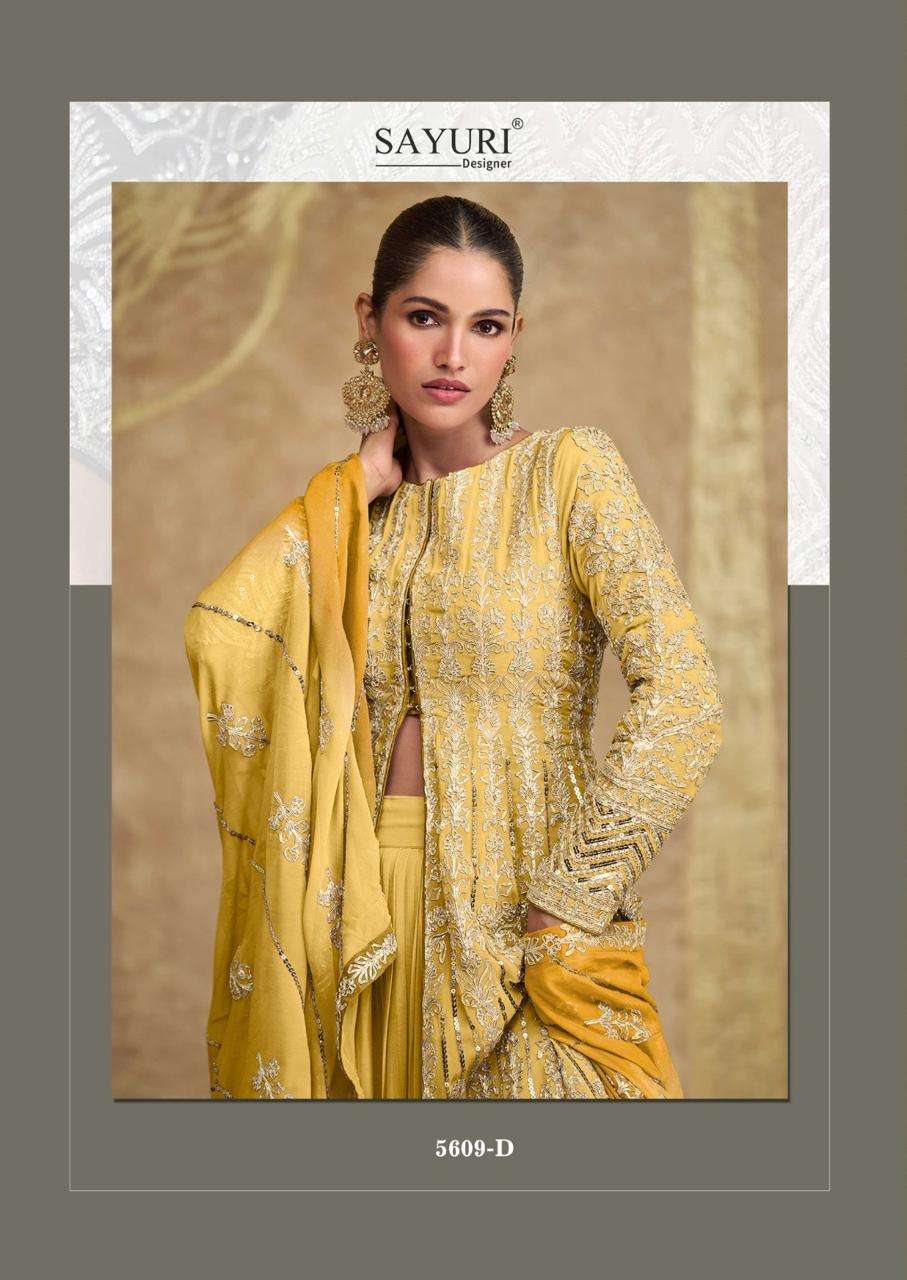 SAWARIA GOLD BY SAYURI DESIGNER IN PREMIUM REAL GEROGETTE WITH HEAVY EMBROIDERED