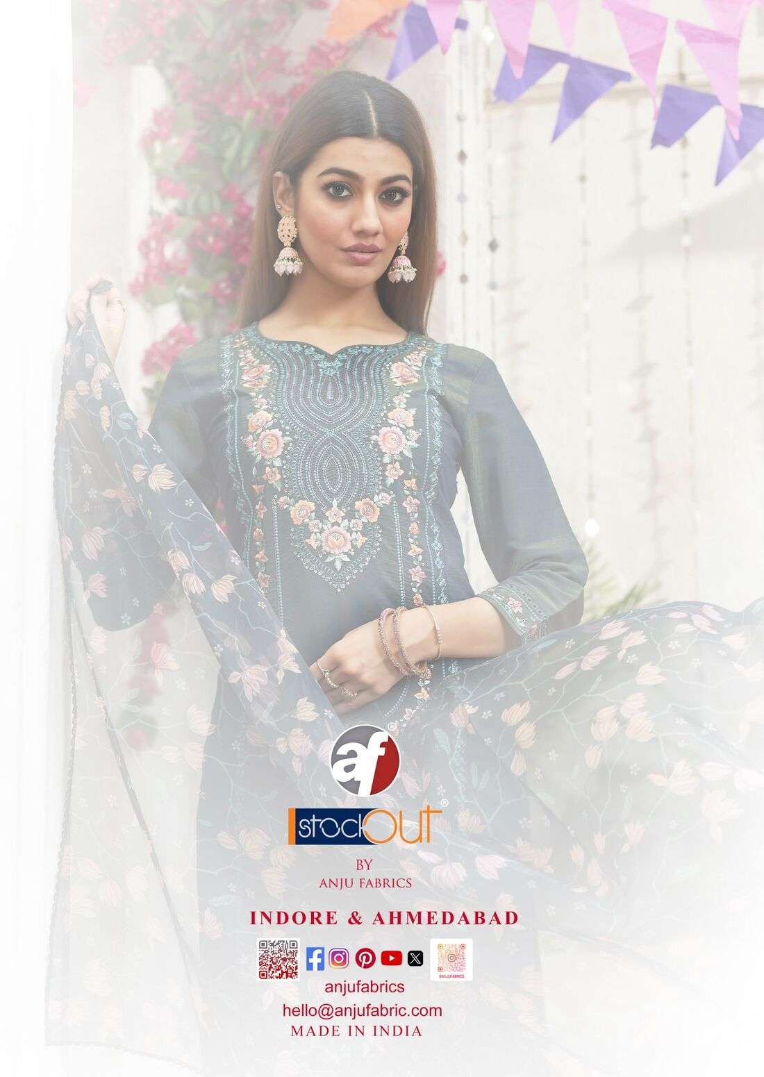 SAYARA VOL-2 BY ANJU FABRICS IN PREMIUM SHIMMER COTTON MAL INNER WITH PURE ORGANZA DUPATTA