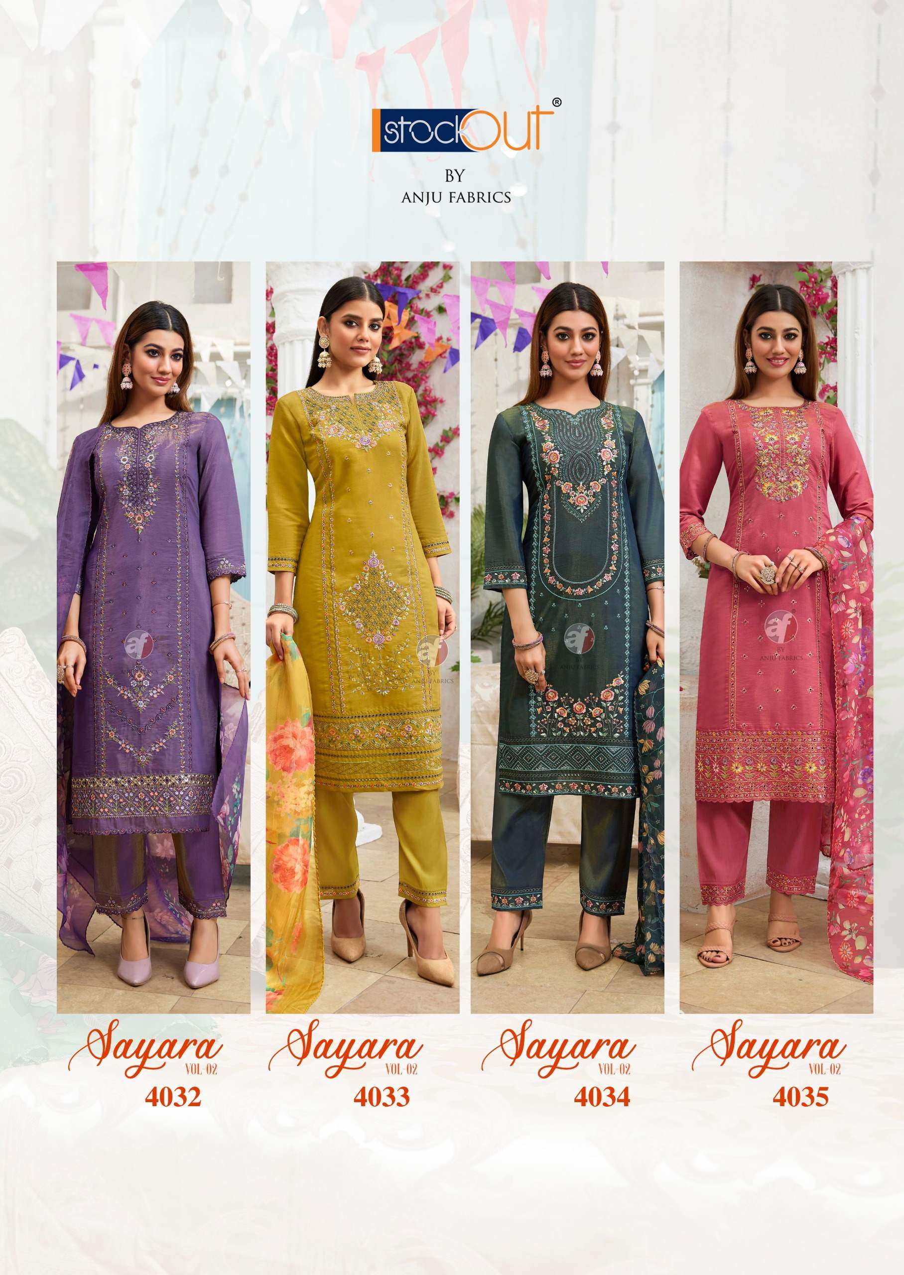 SAYARA VOL-2 BY ANJU FABRICS IN PREMIUM SHIMMER COTTON MAL INNER WITH PURE ORGANZA DUPATTA